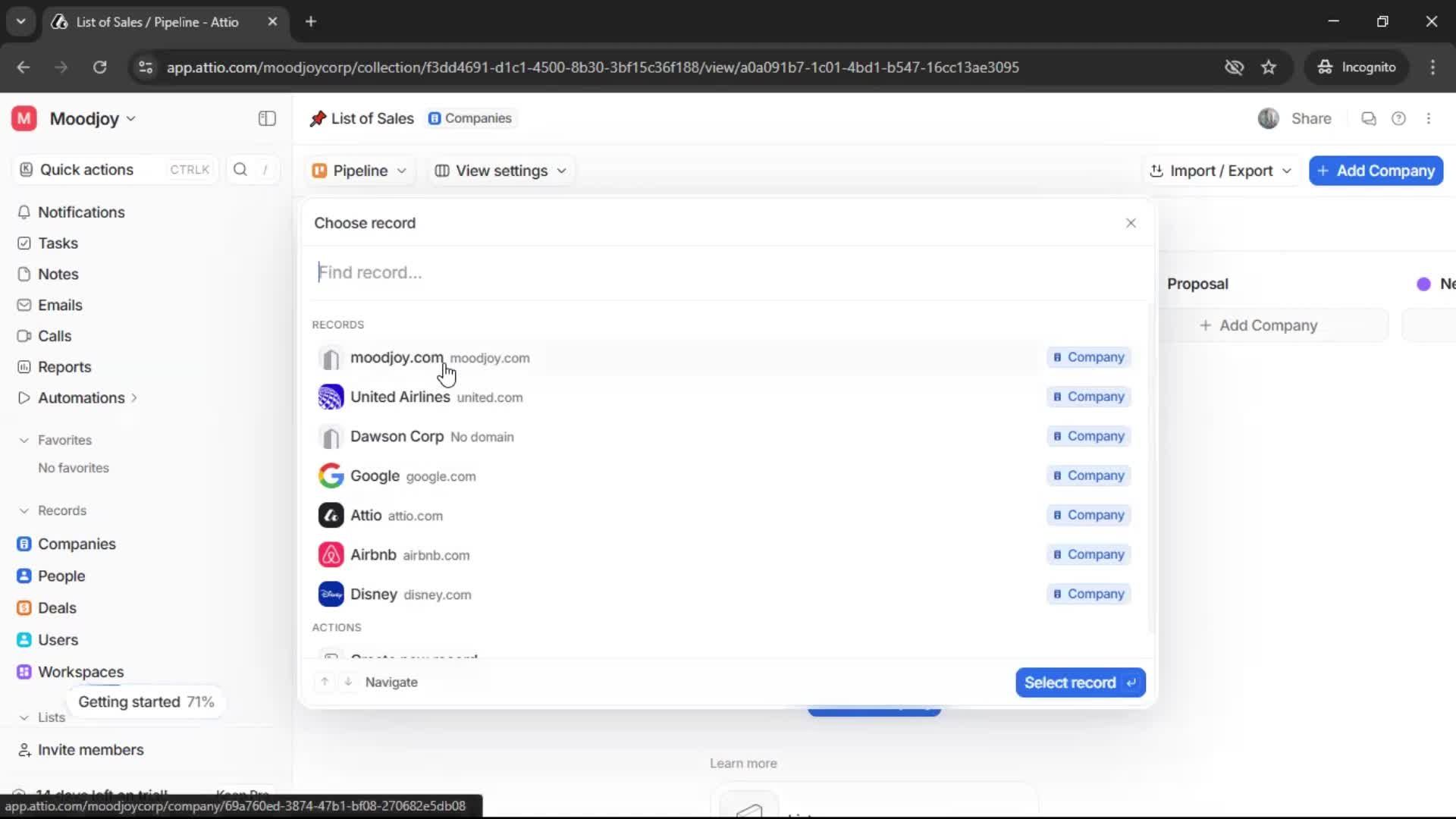 Creating a list screenshot