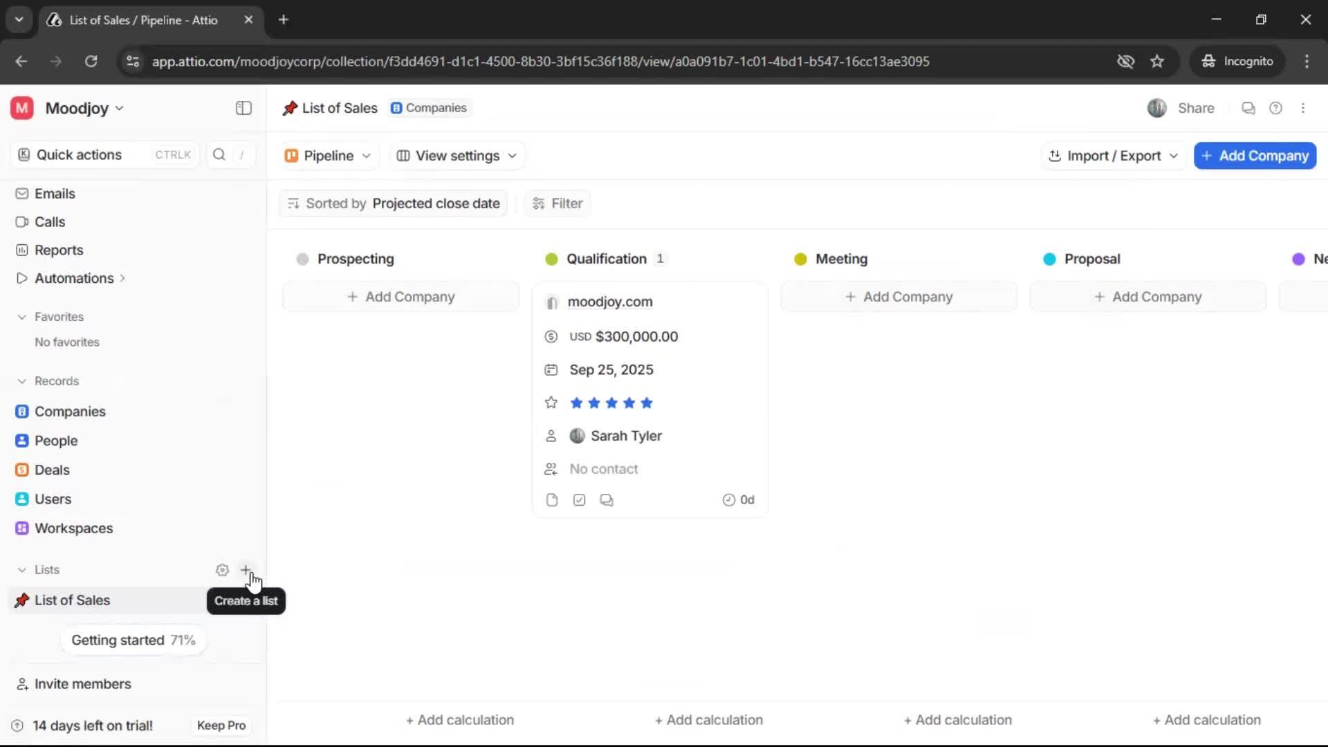 Creating a list screenshot