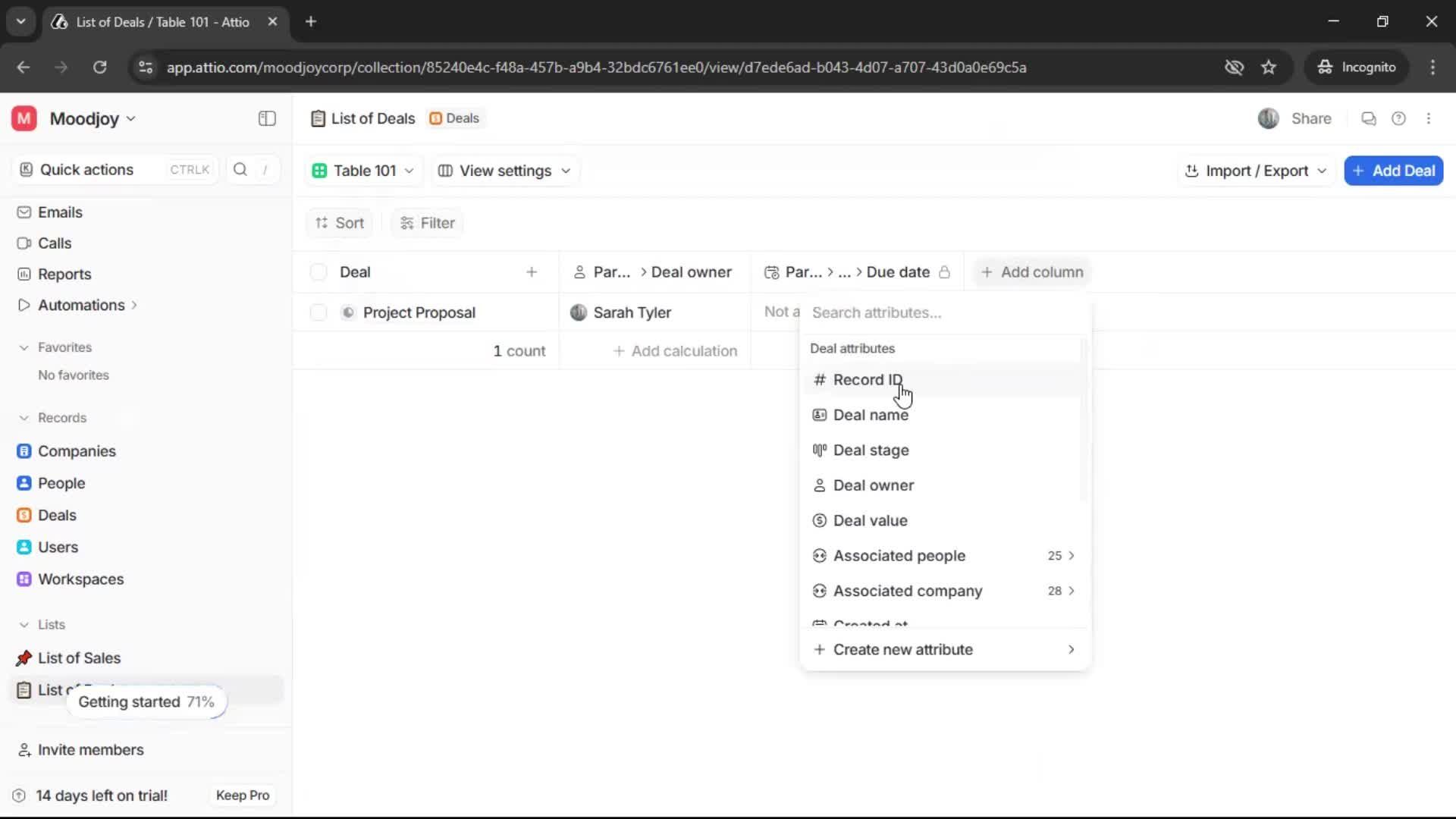 Creating a list screenshot