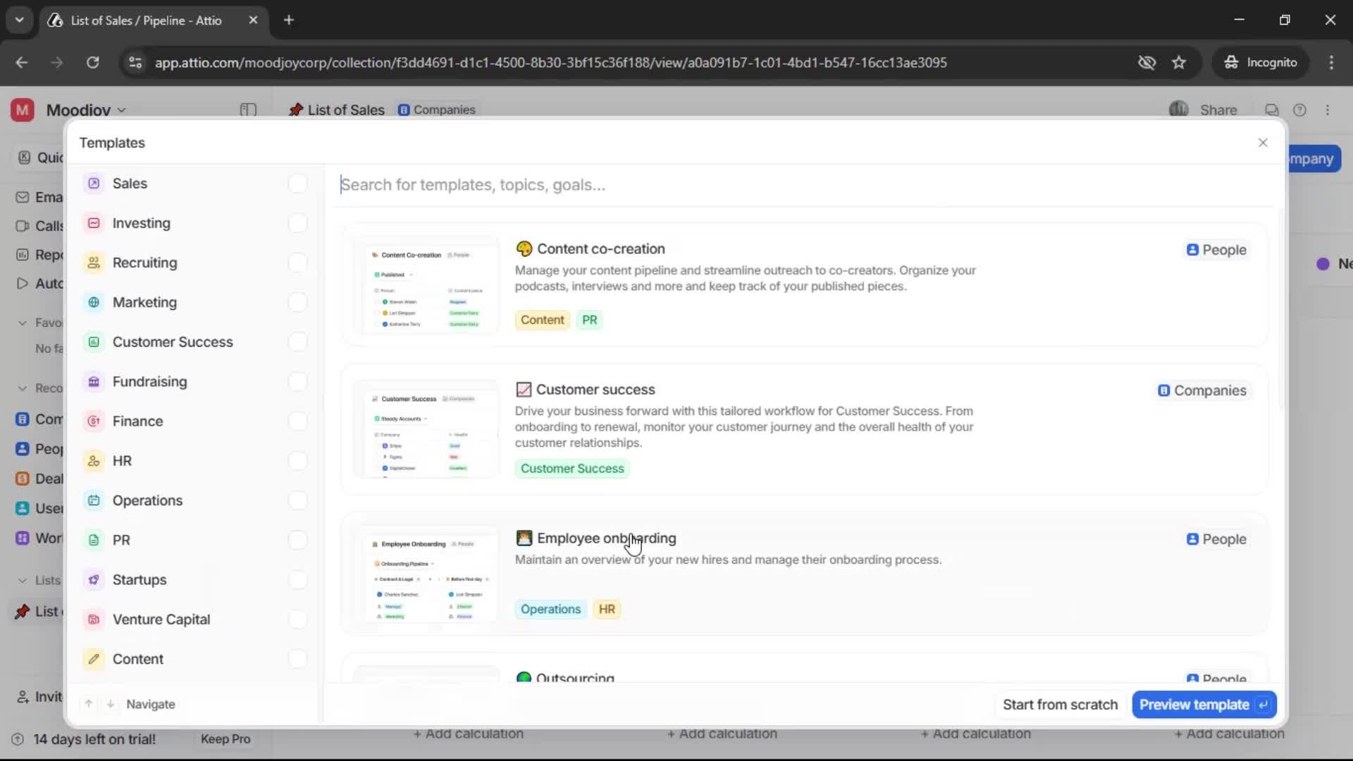 Creating a list screenshot