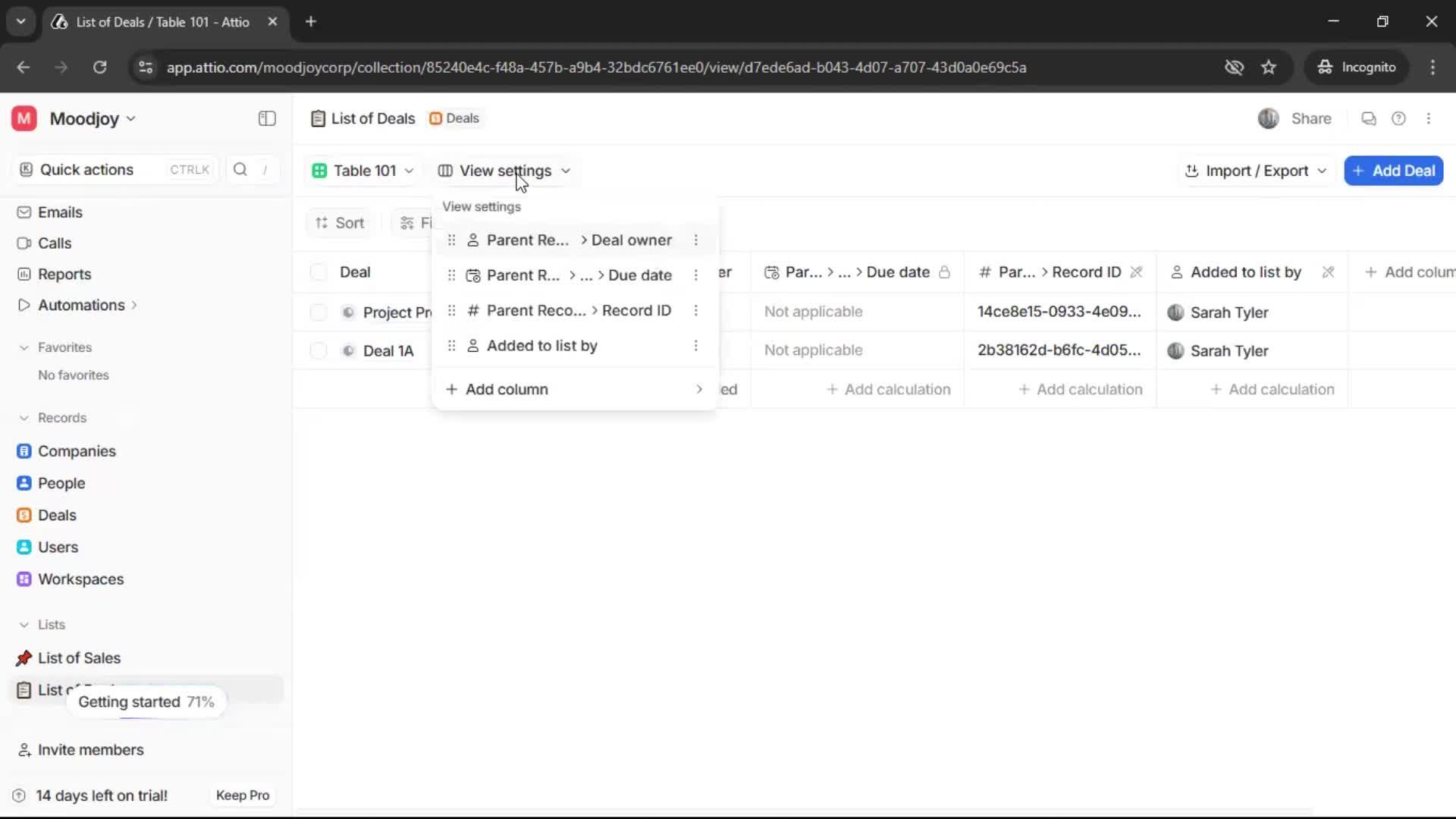 Creating a list screenshot