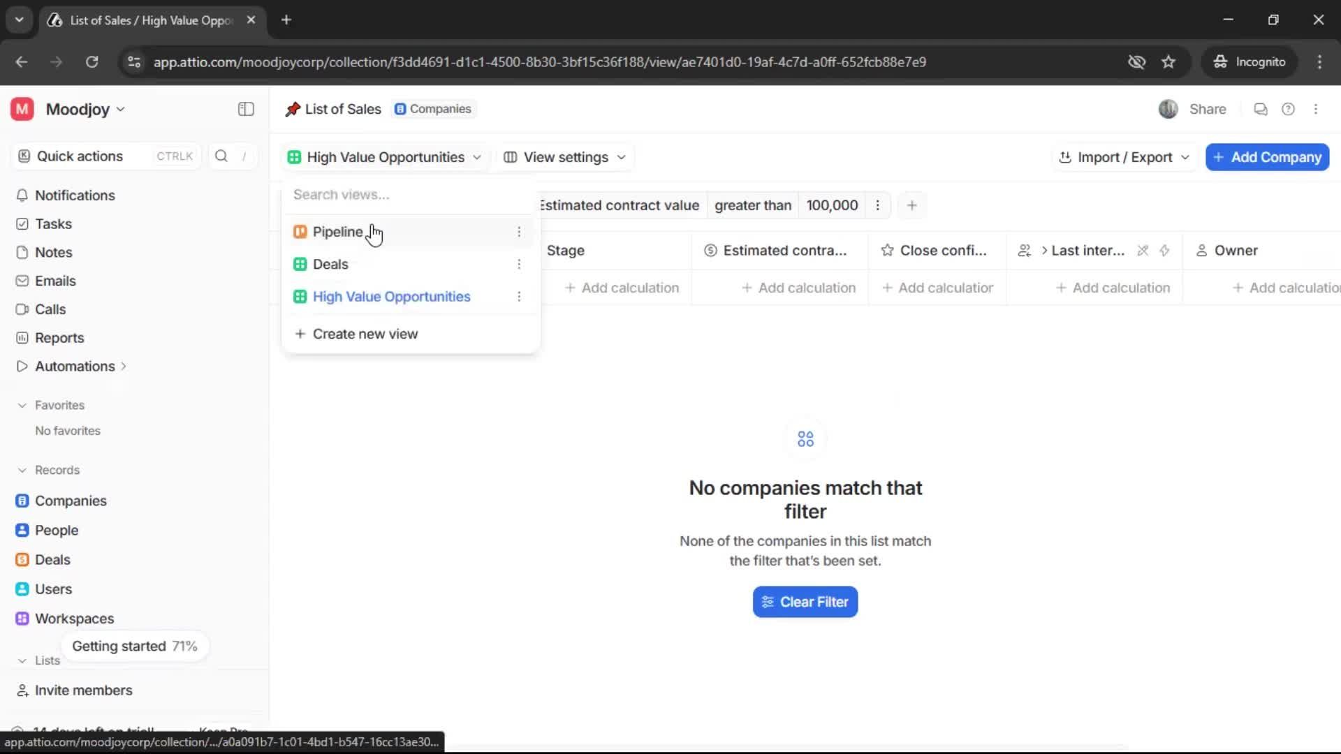 Creating a list screenshot