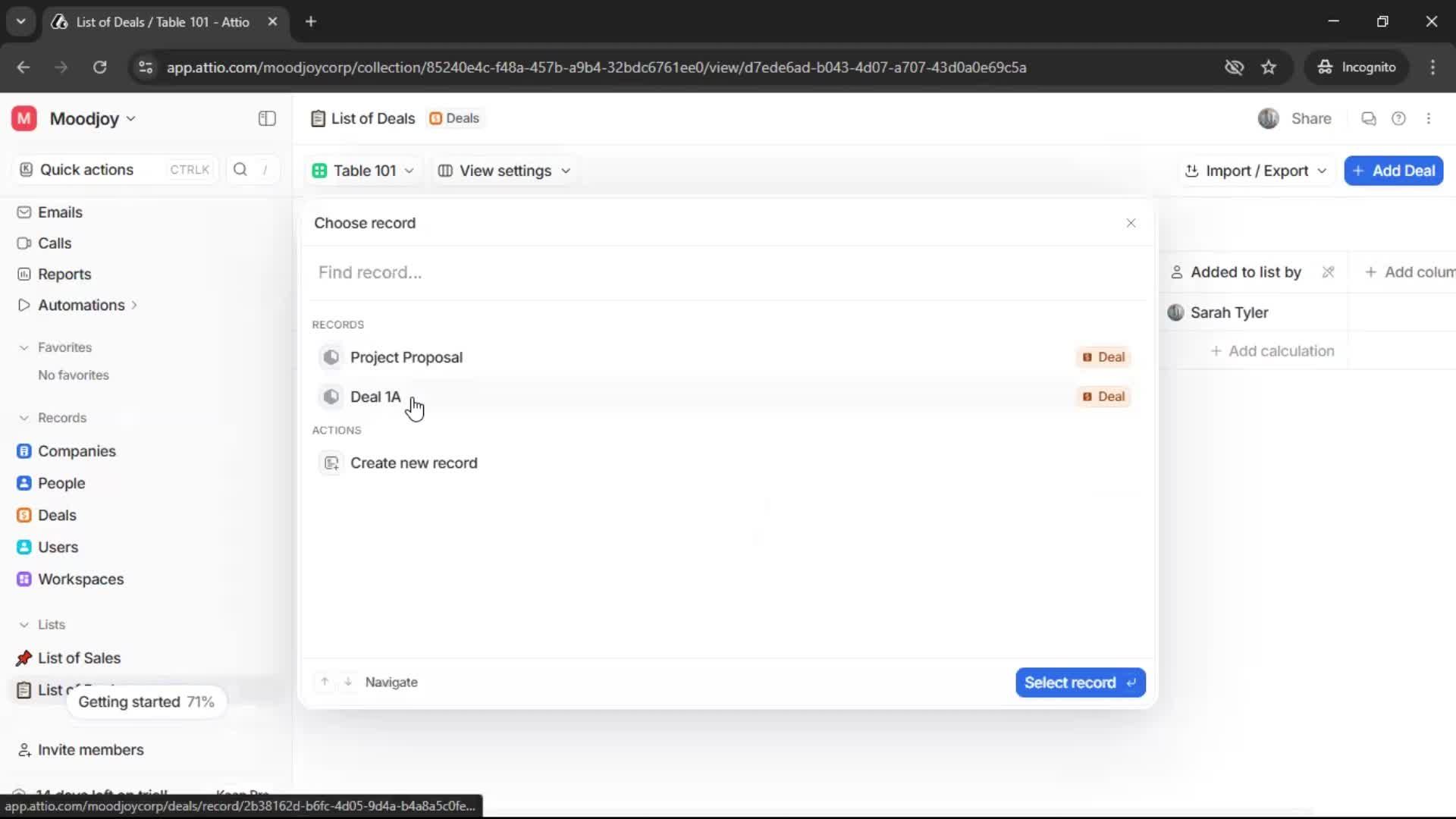 Creating a list screenshot