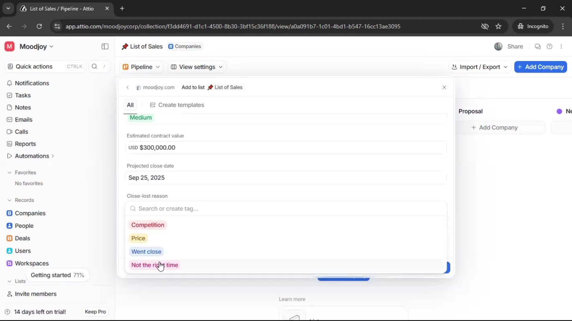 Creating a list screenshot
