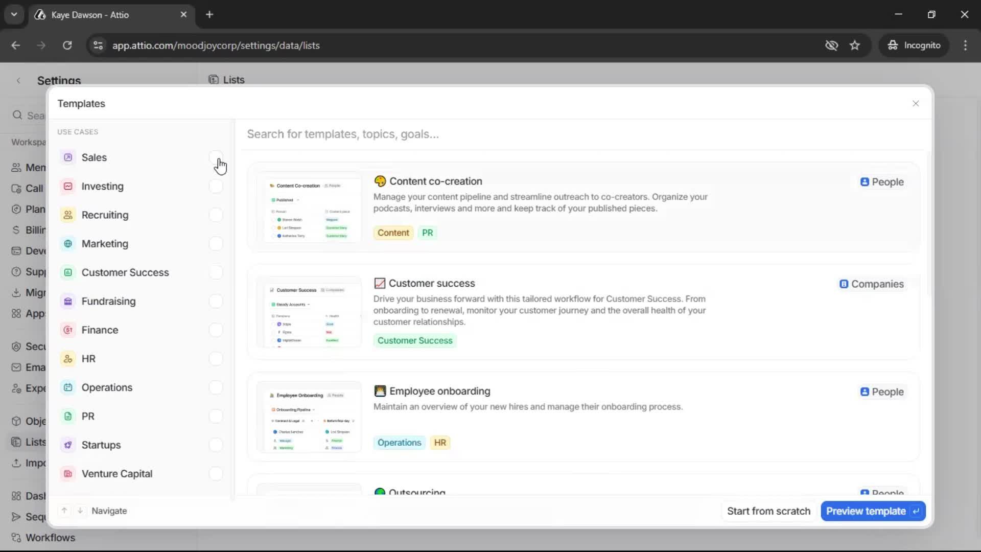 Creating a list screenshot