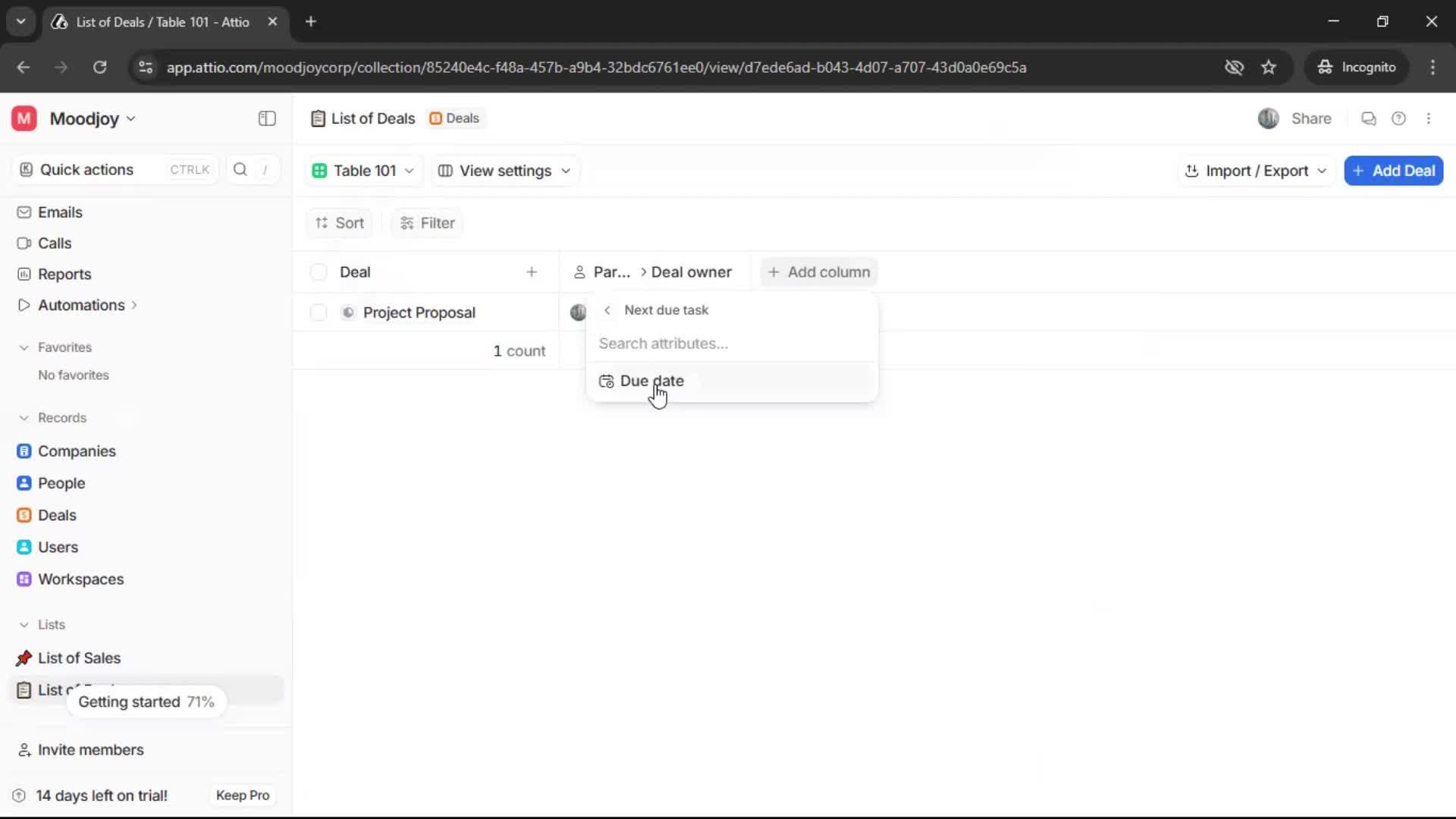 Creating a list screenshot
