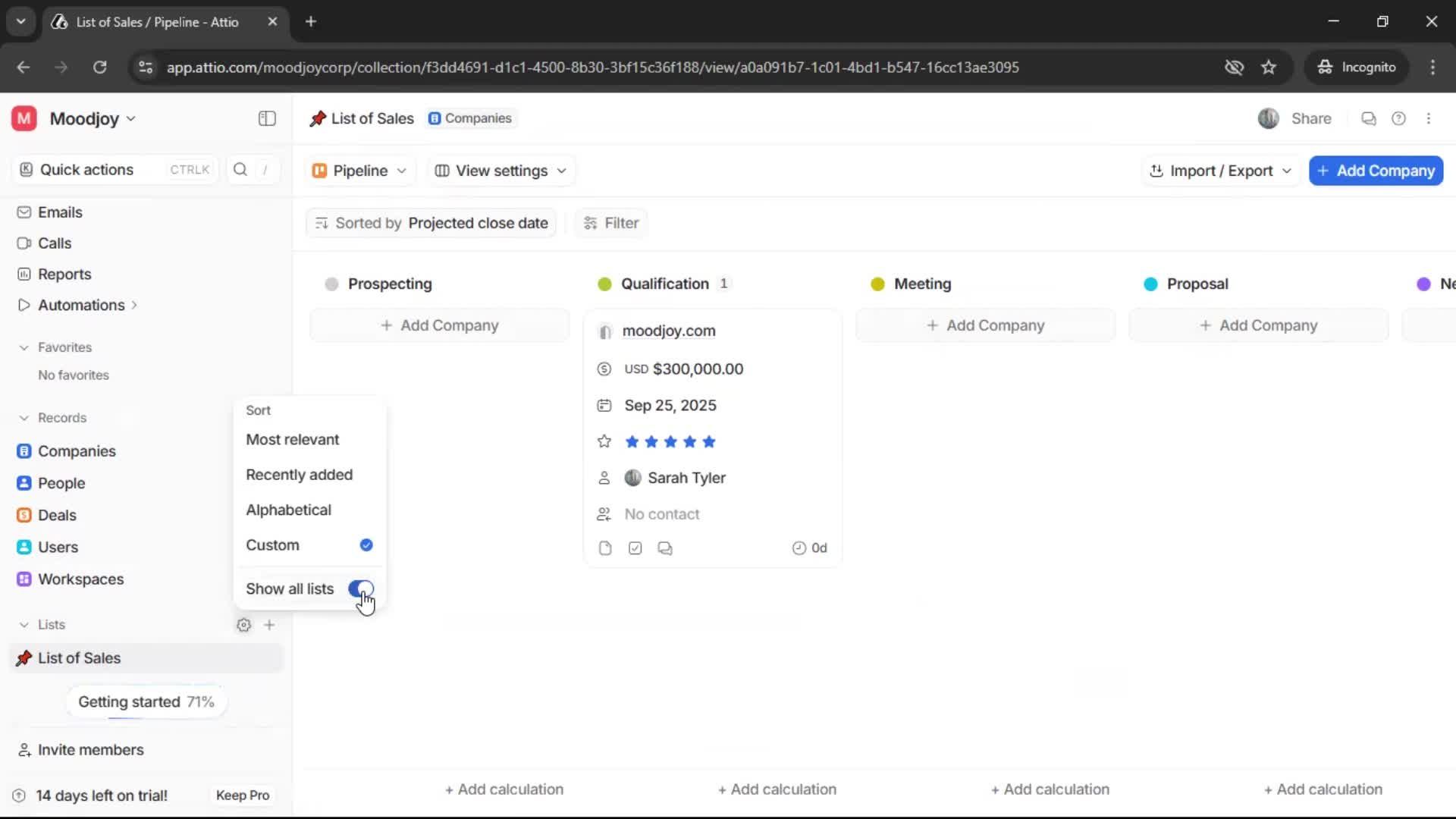 Creating a list screenshot