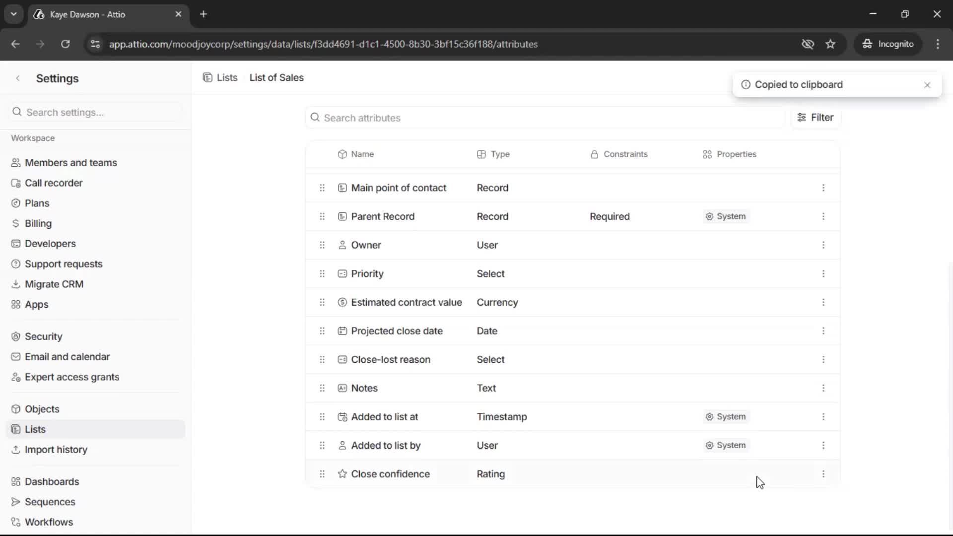 Creating a list screenshot