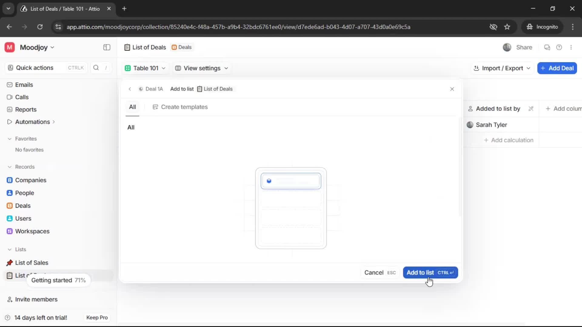 Creating a list screenshot
