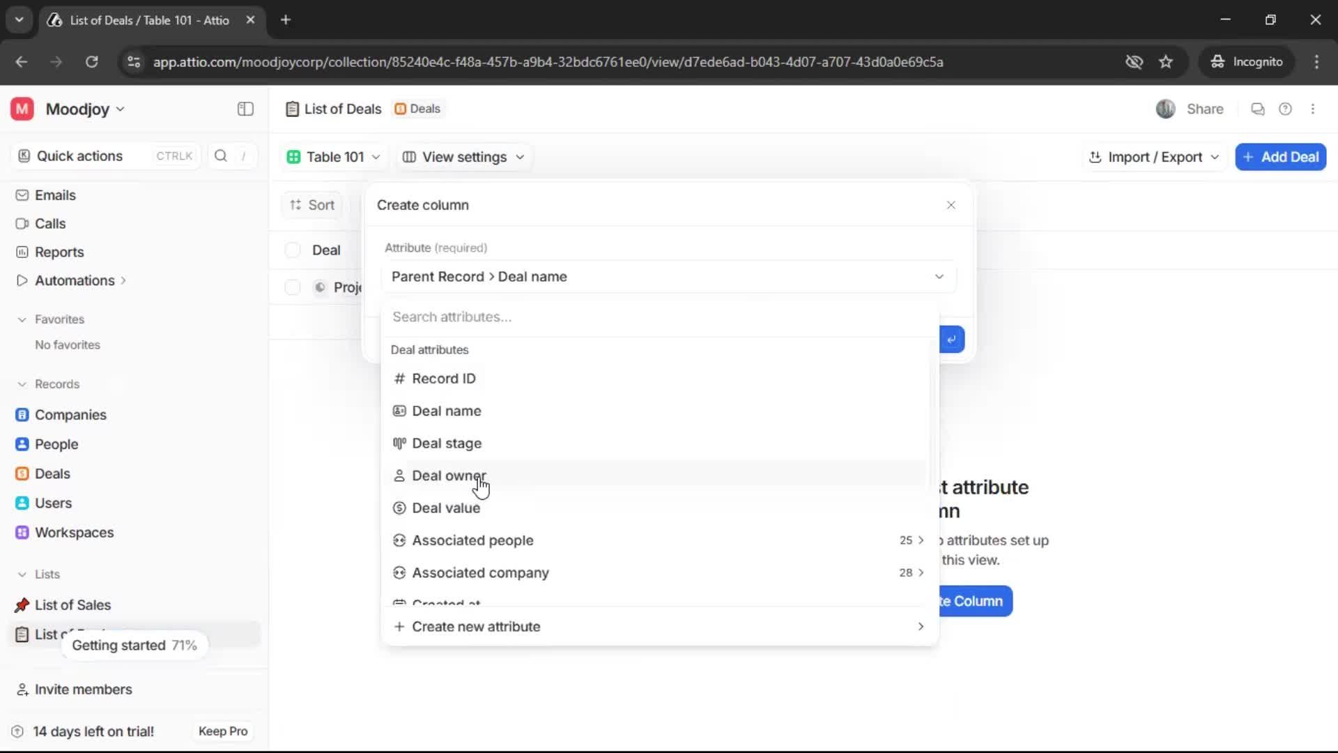 Creating a list screenshot