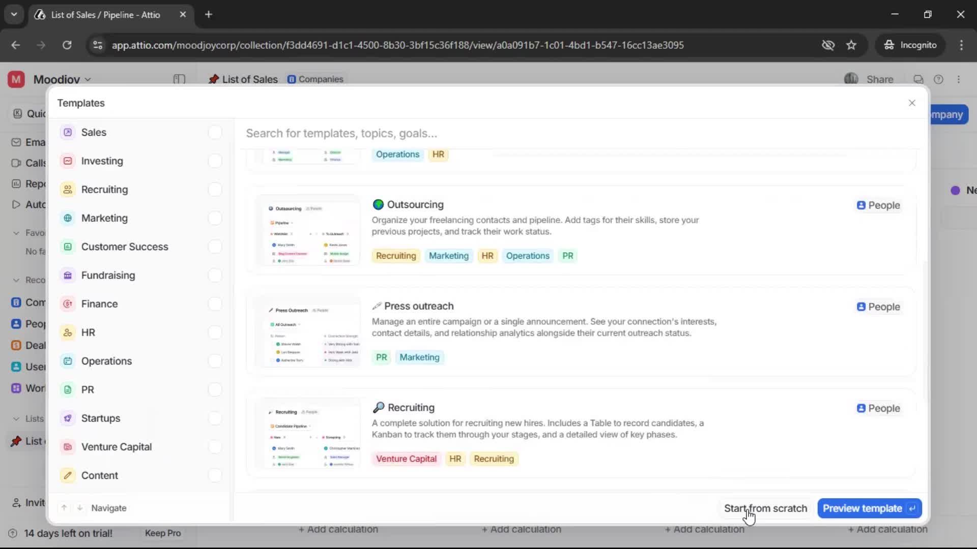 Creating a list screenshot