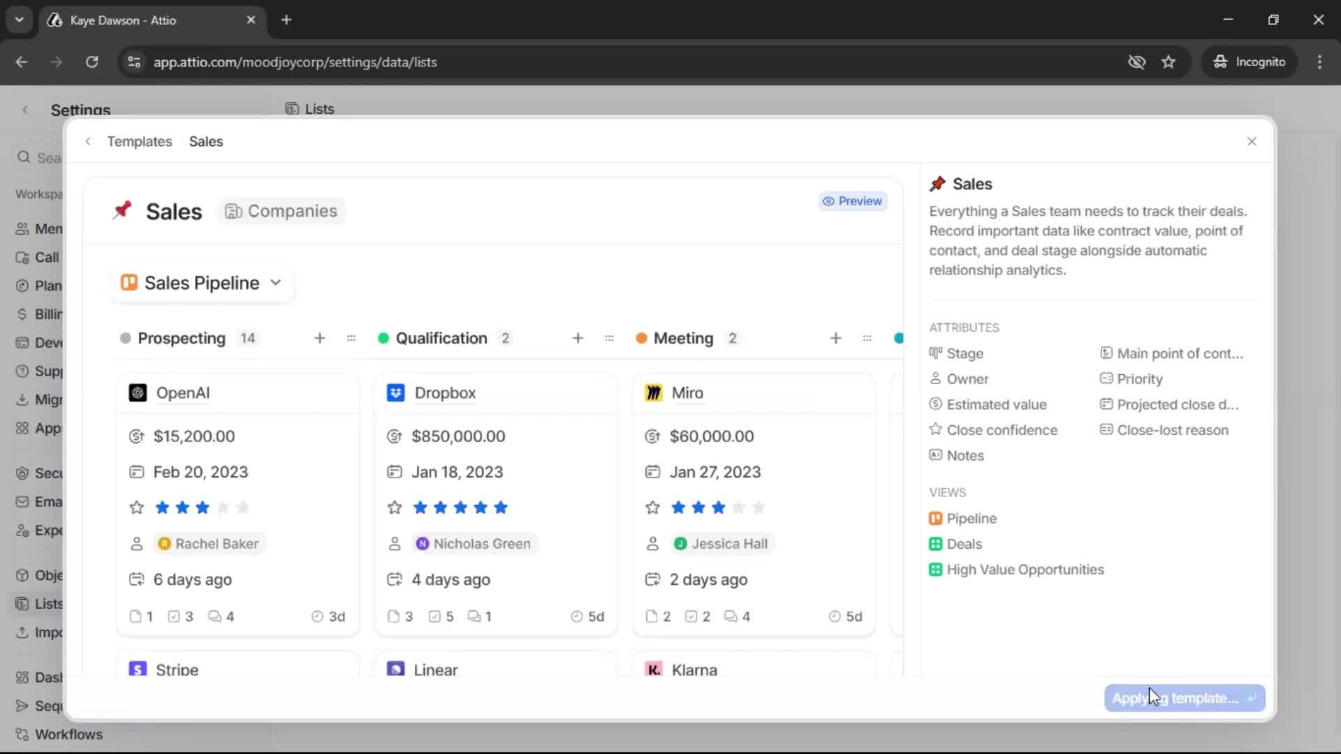 Creating a list screenshot