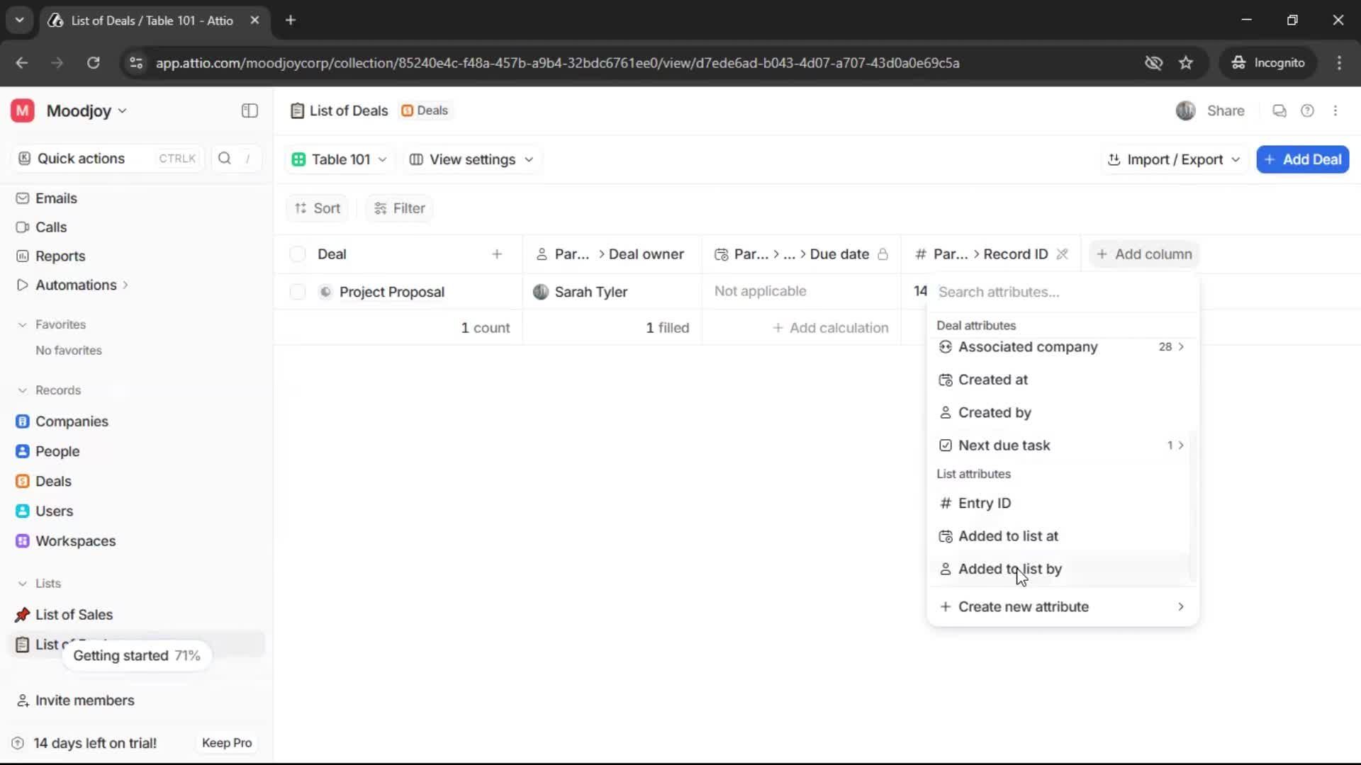 Creating a list screenshot