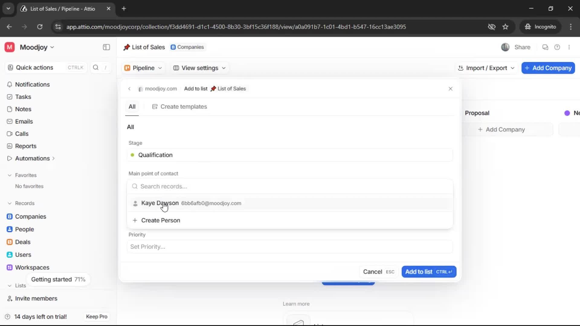 Creating a list screenshot