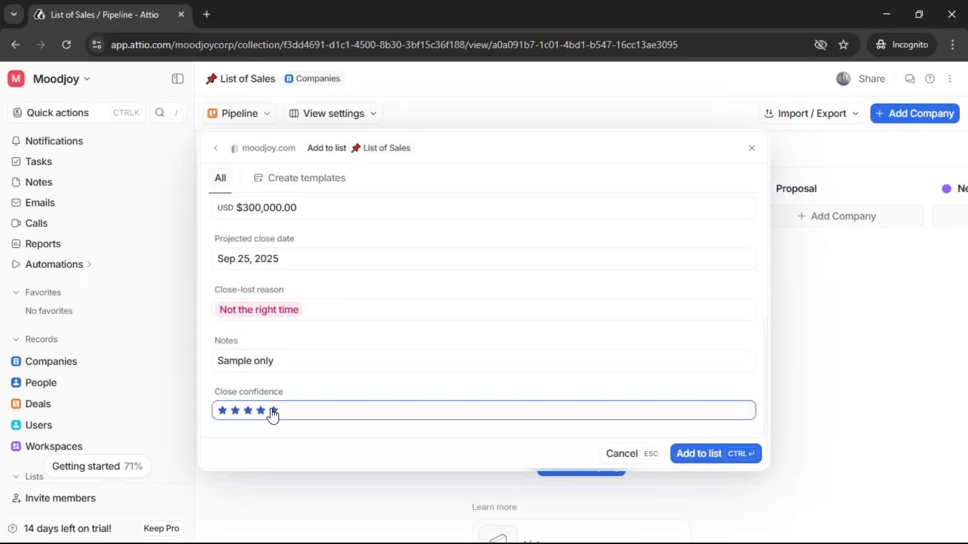 Creating a list screenshot