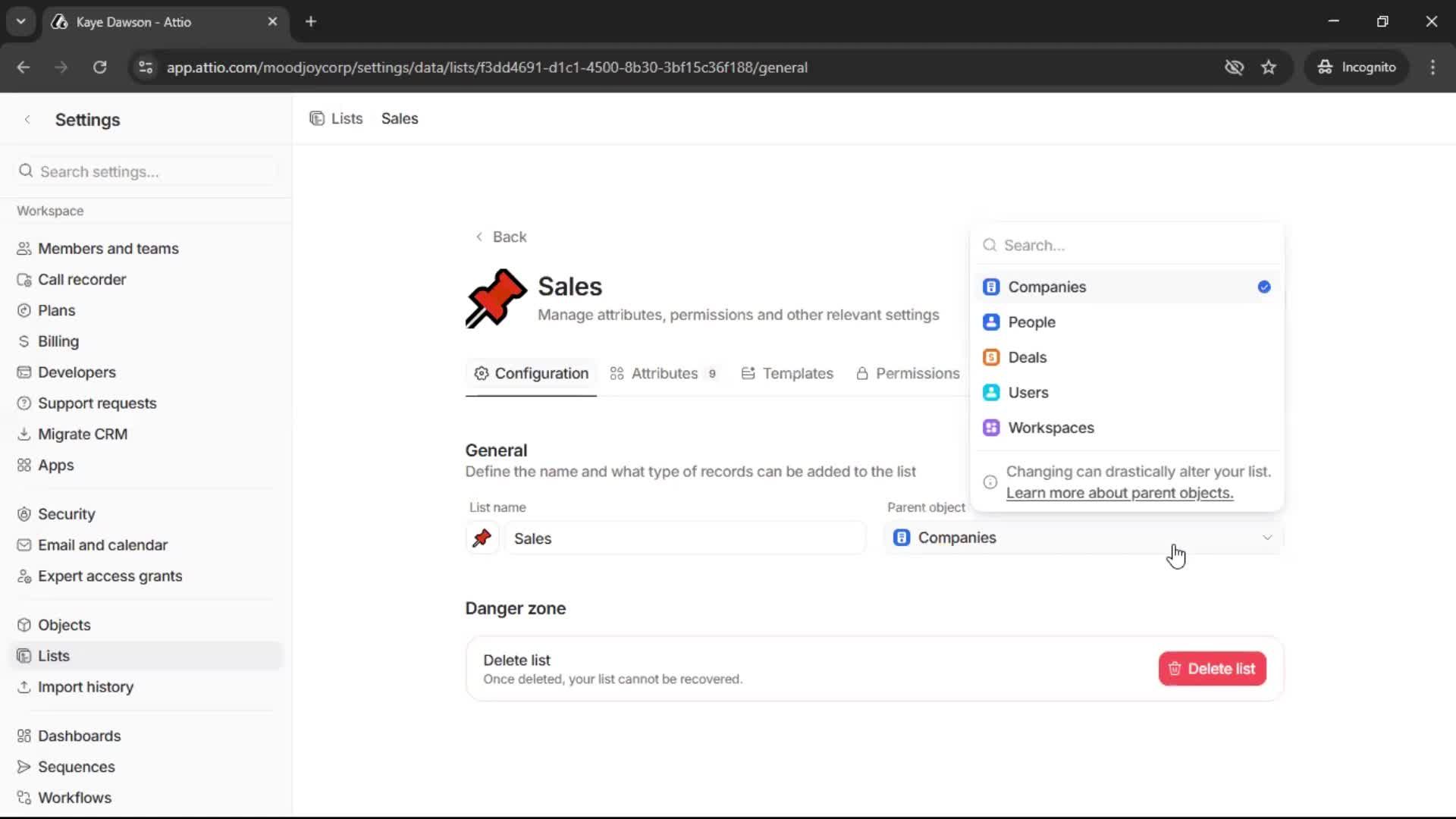 Creating a list screenshot