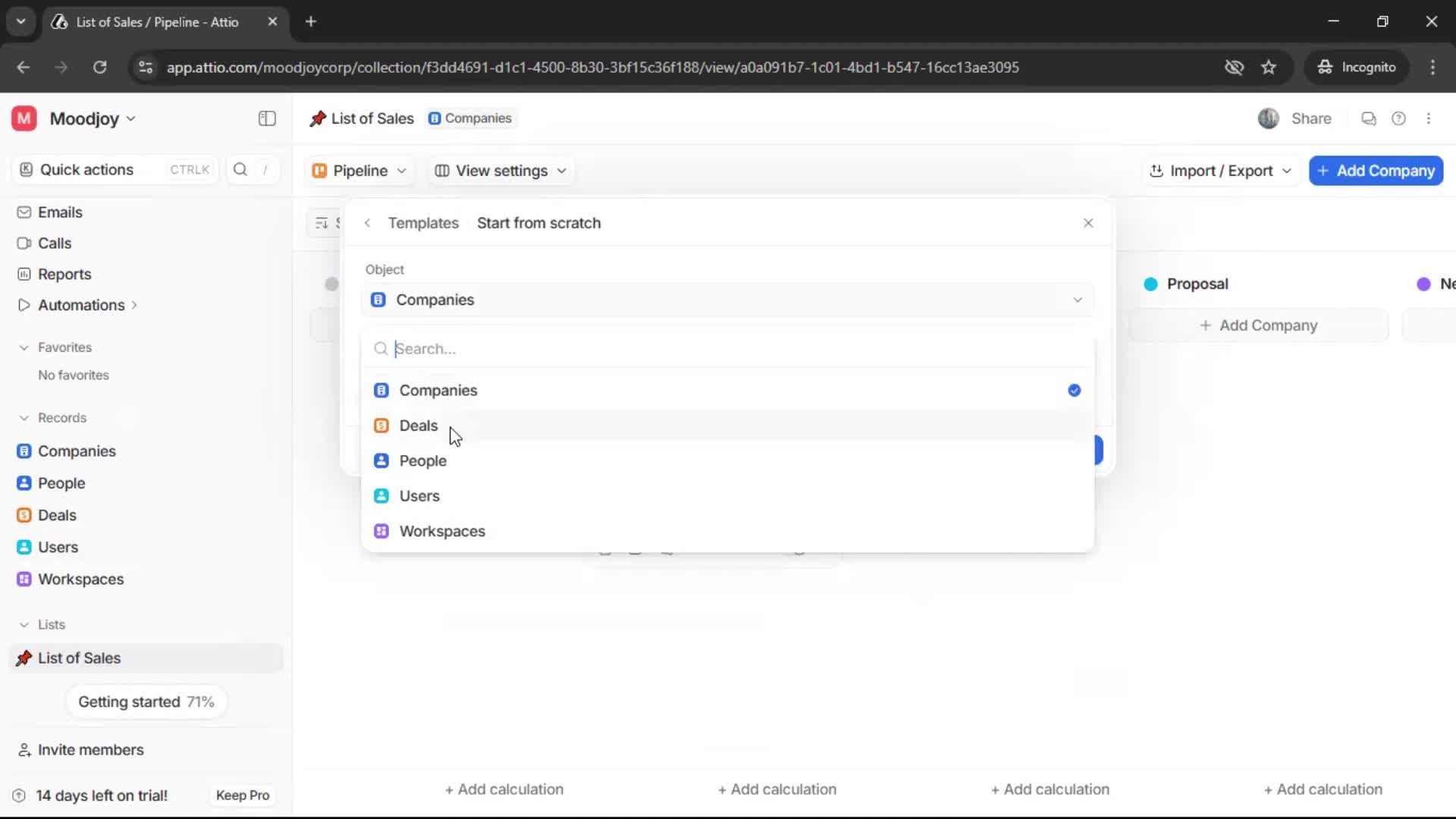 Creating a list screenshot