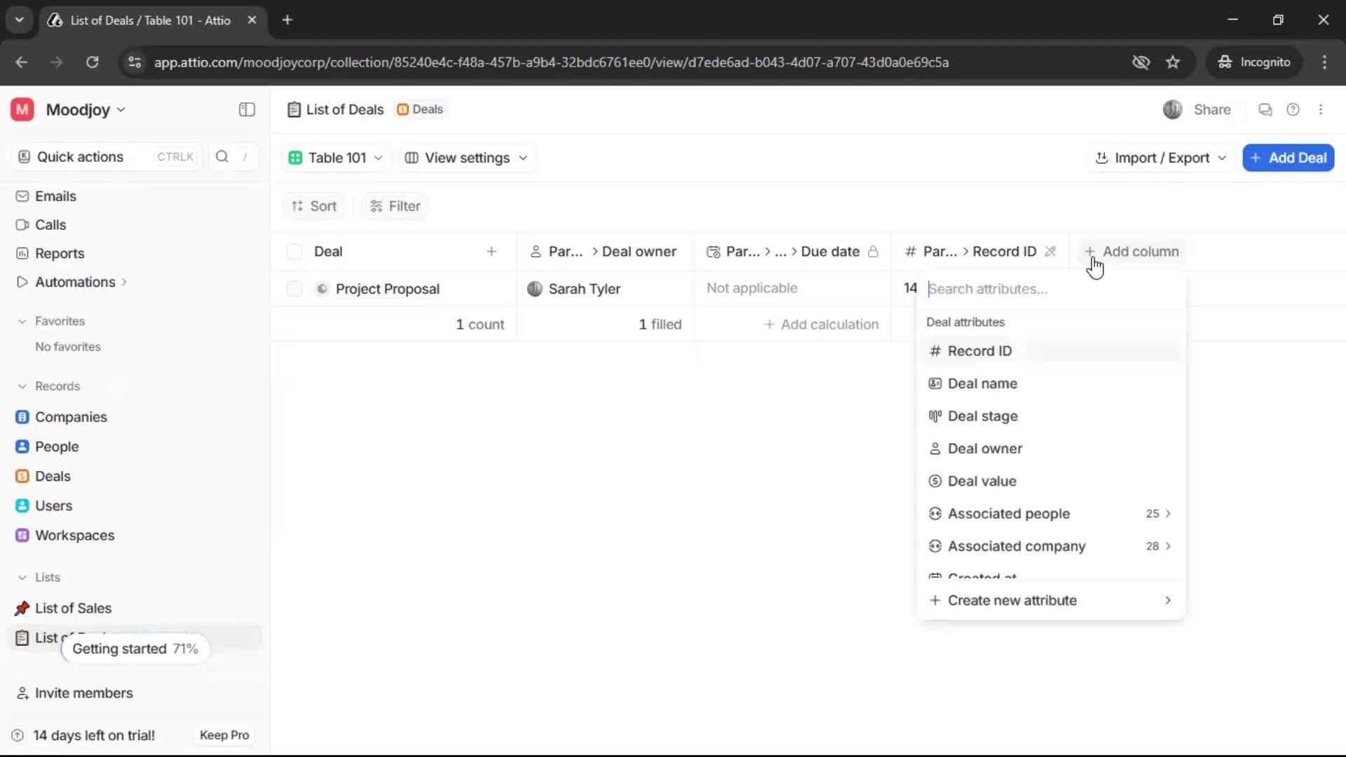 Creating a list screenshot
