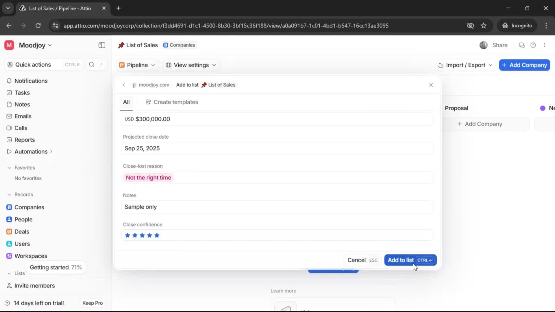 Creating a list screenshot
