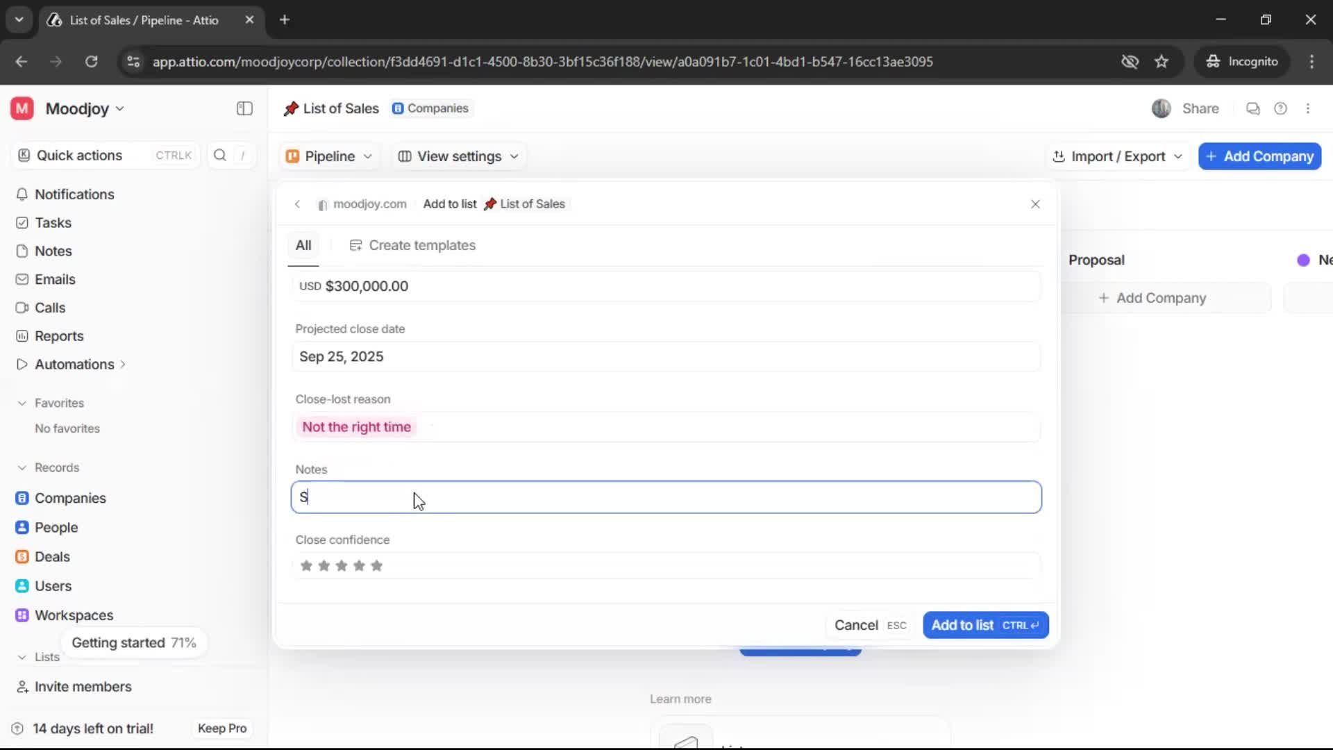Creating a list screenshot