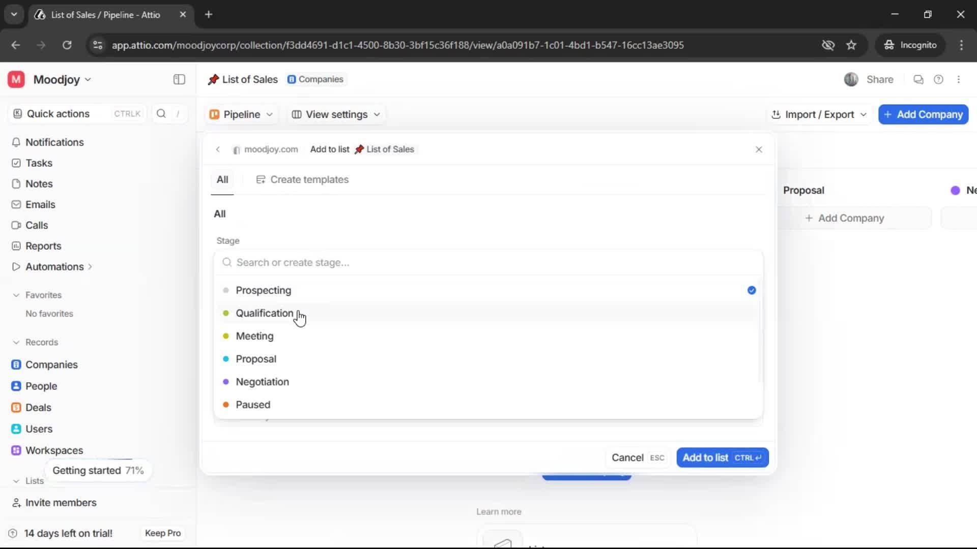 Creating a list screenshot