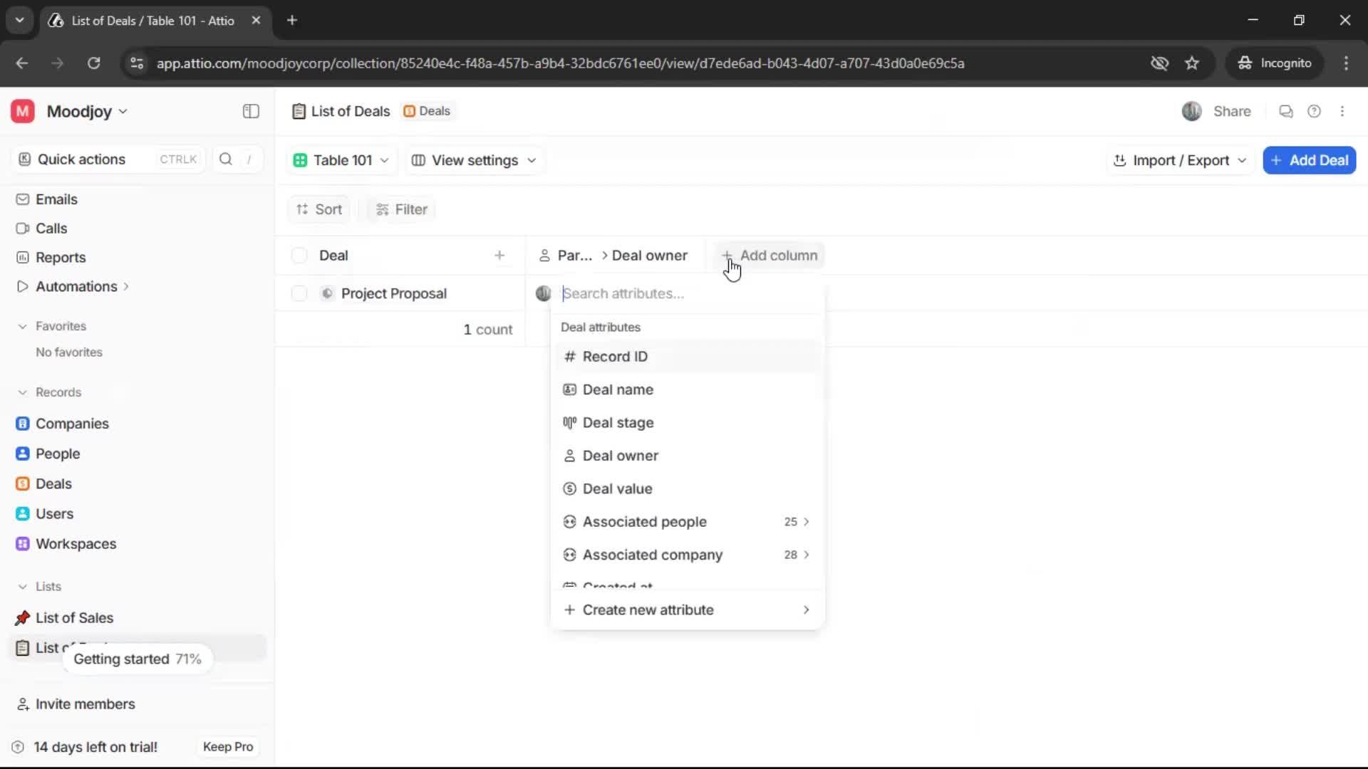 Creating a list screenshot