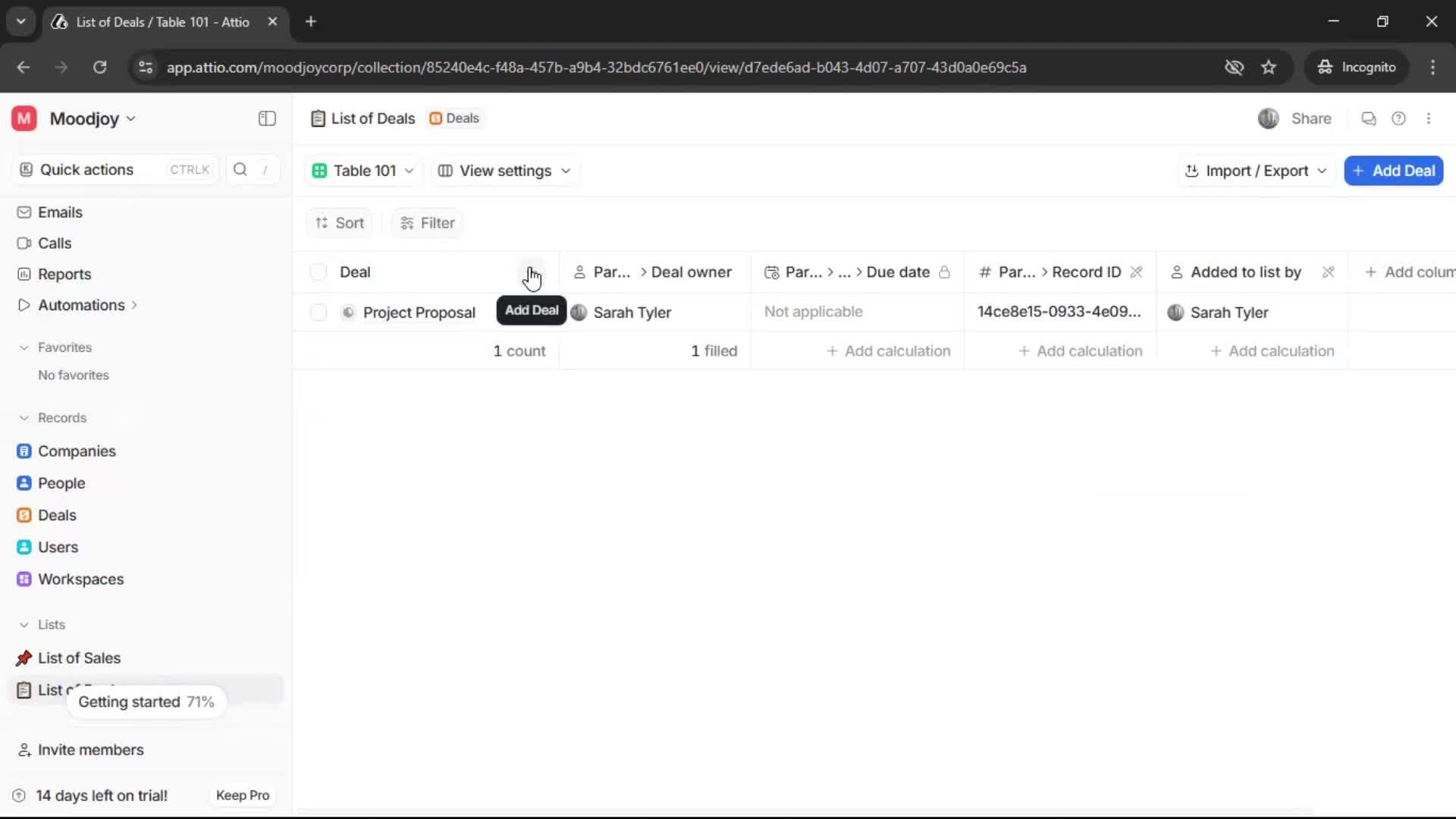 Creating a list screenshot
