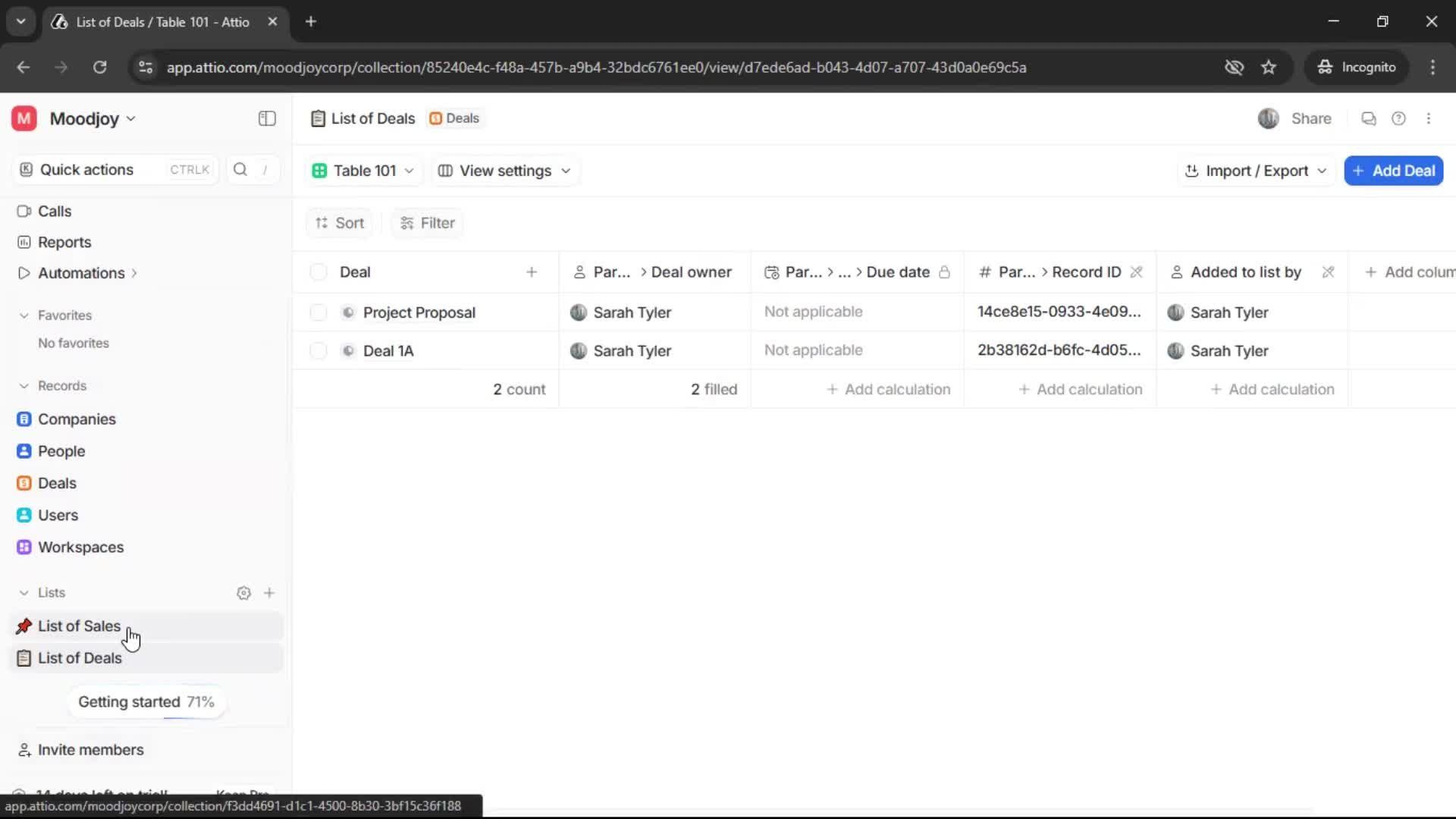 Creating a list screenshot