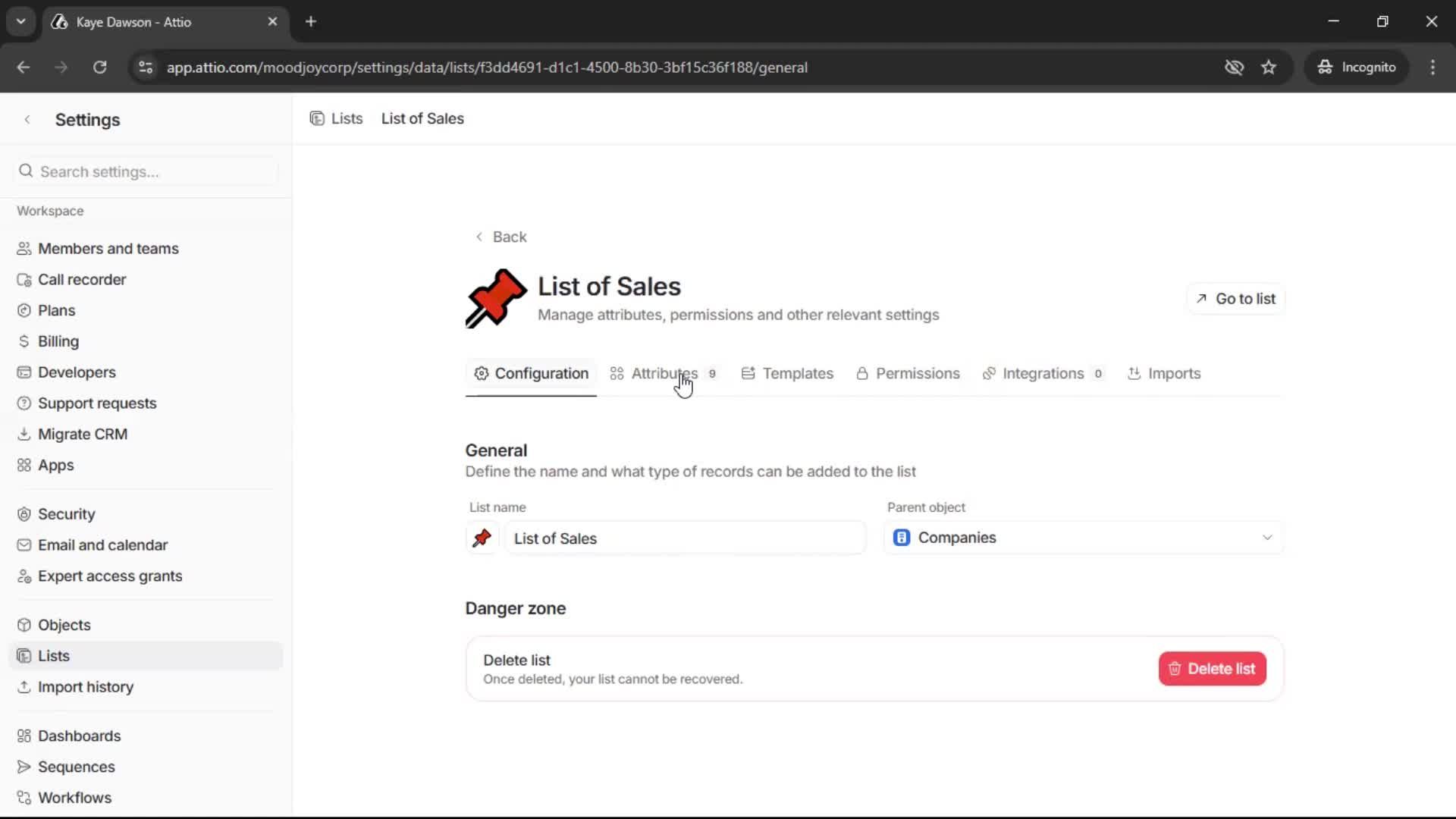 Creating a list screenshot