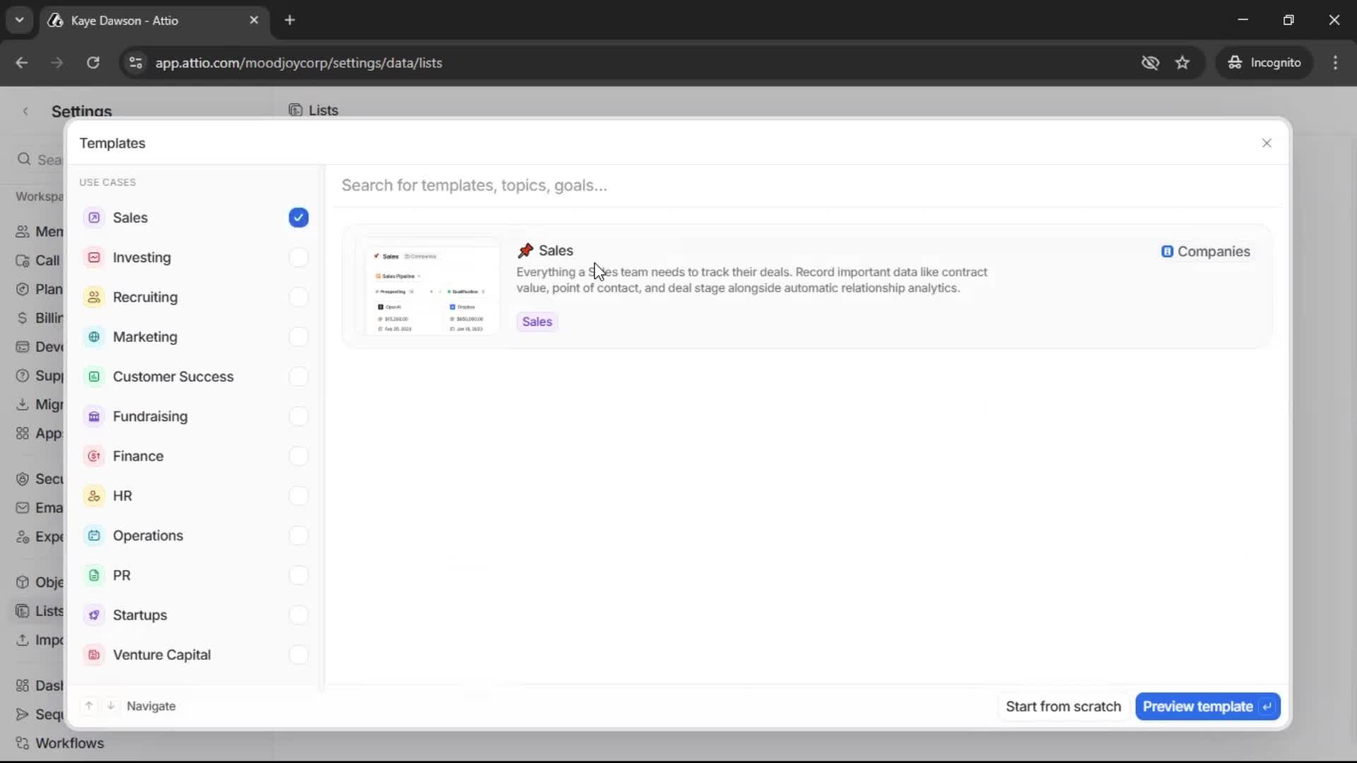 Creating a list screenshot