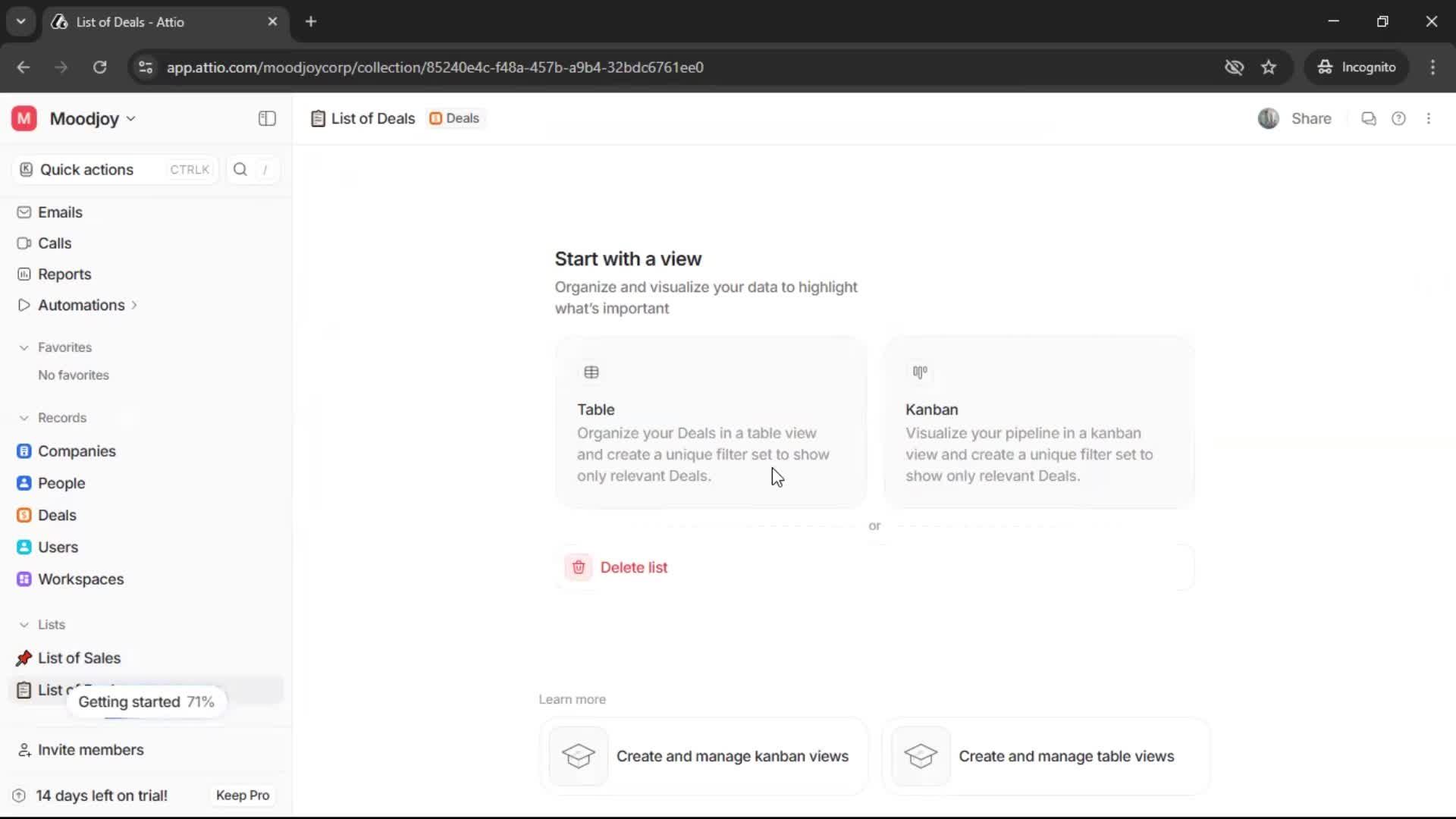 Creating a list screenshot