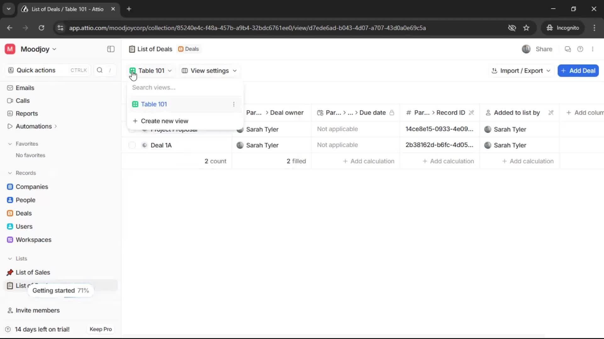 Creating a list screenshot