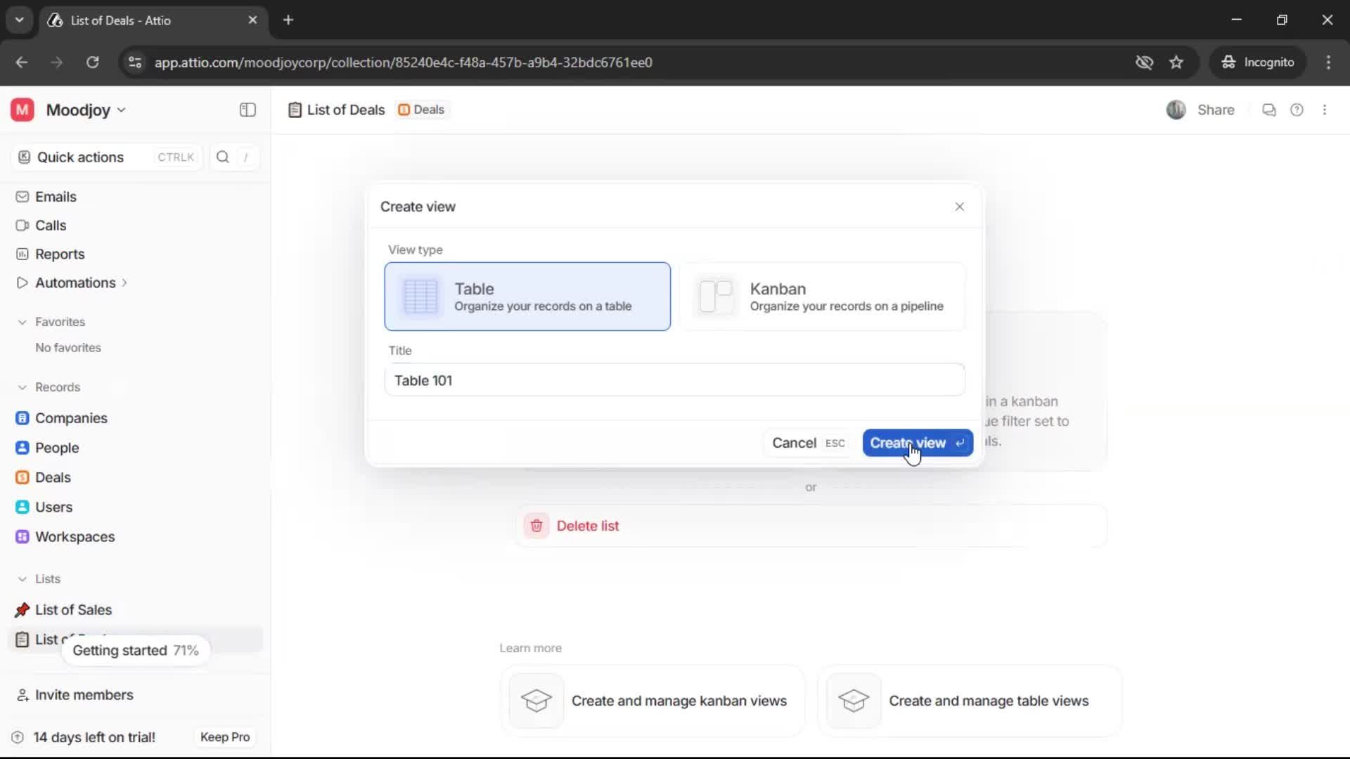 Creating a list screenshot