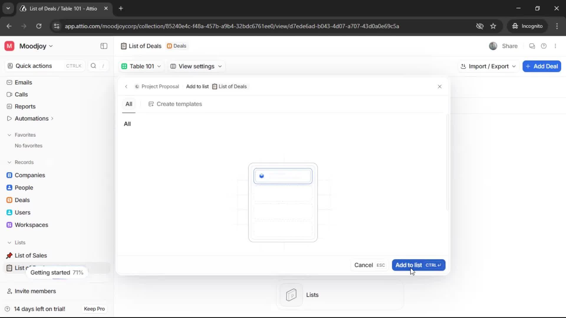 Creating a list screenshot
