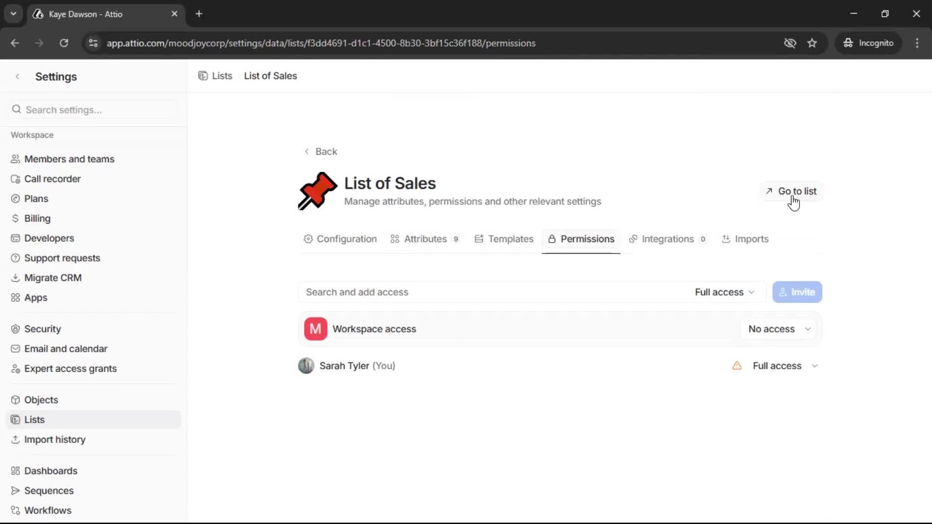 Creating a list screenshot