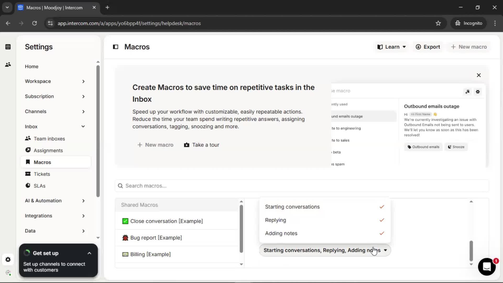 Creating saved reply screenshot