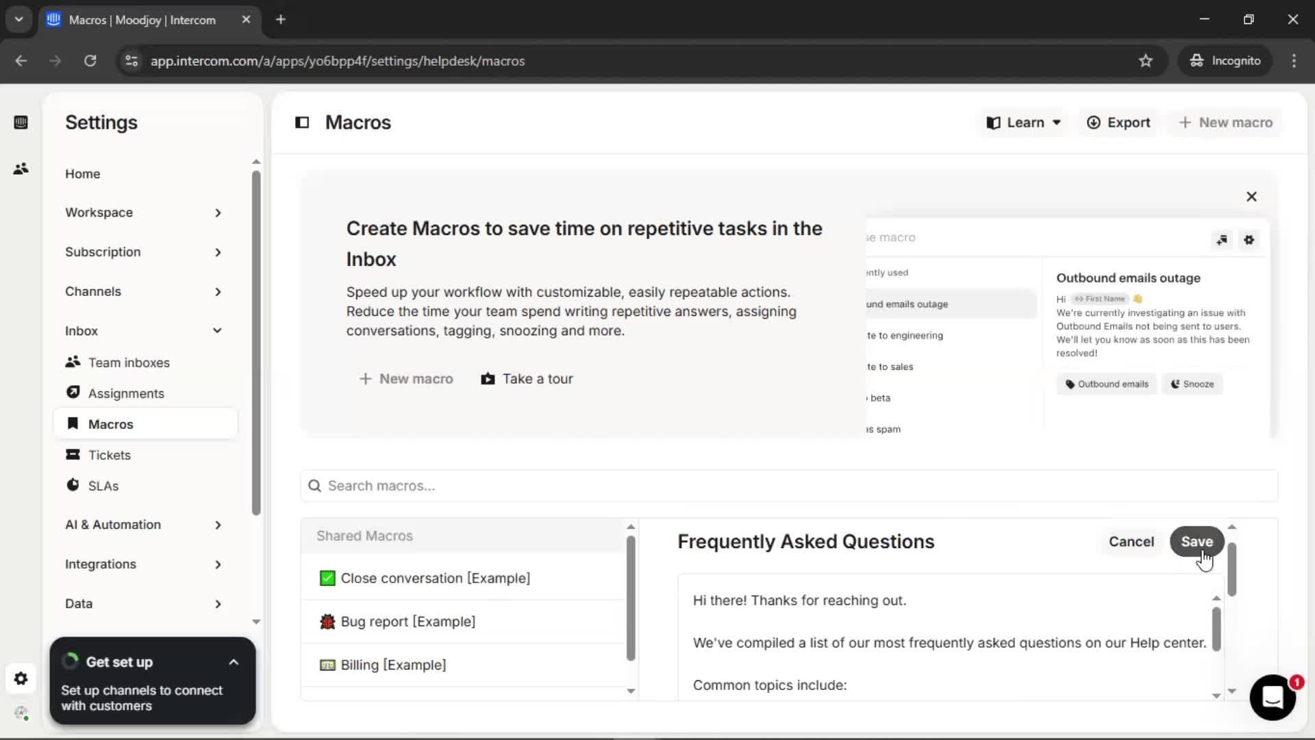 Creating saved reply screenshot