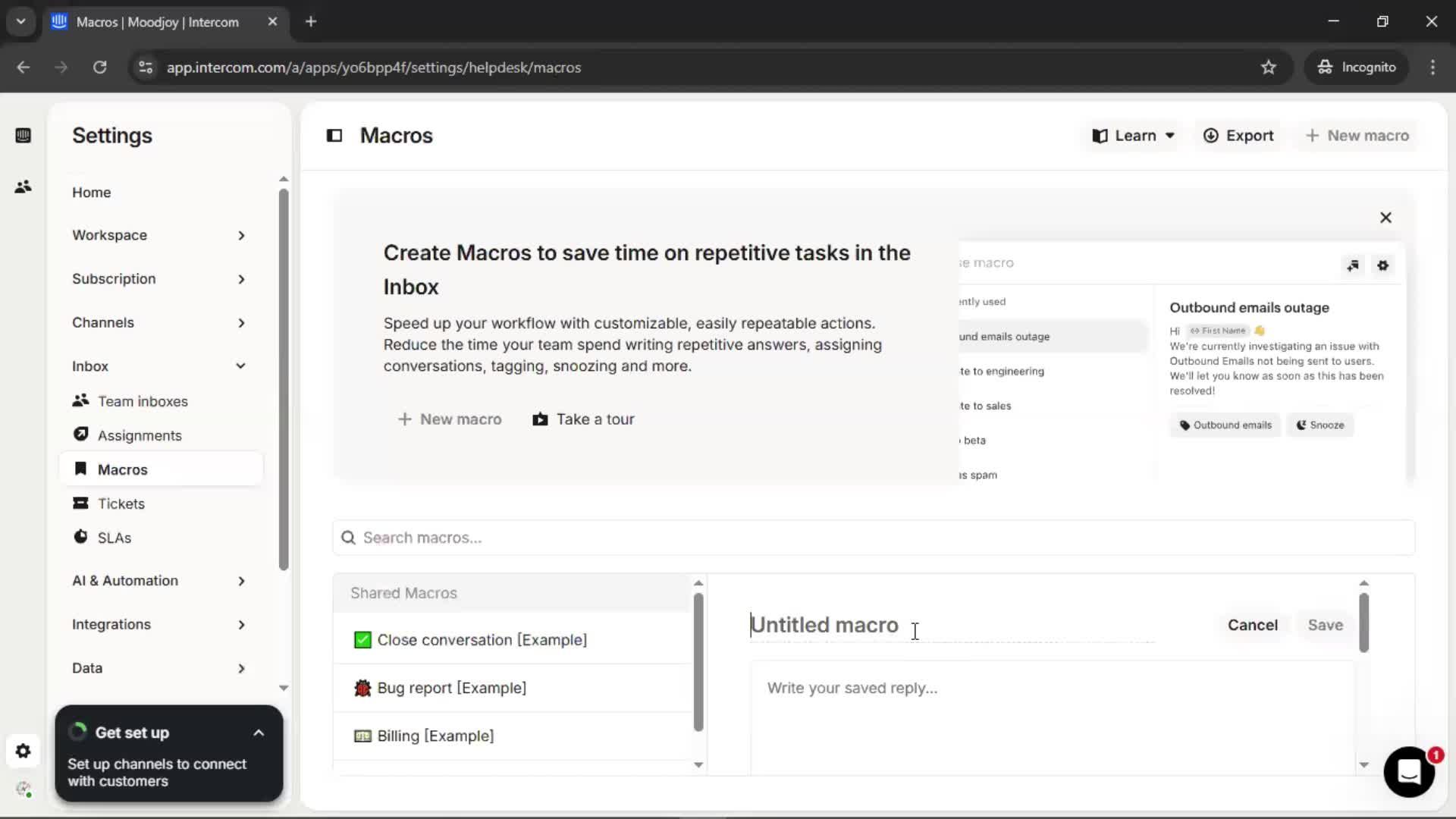Creating saved reply screenshot