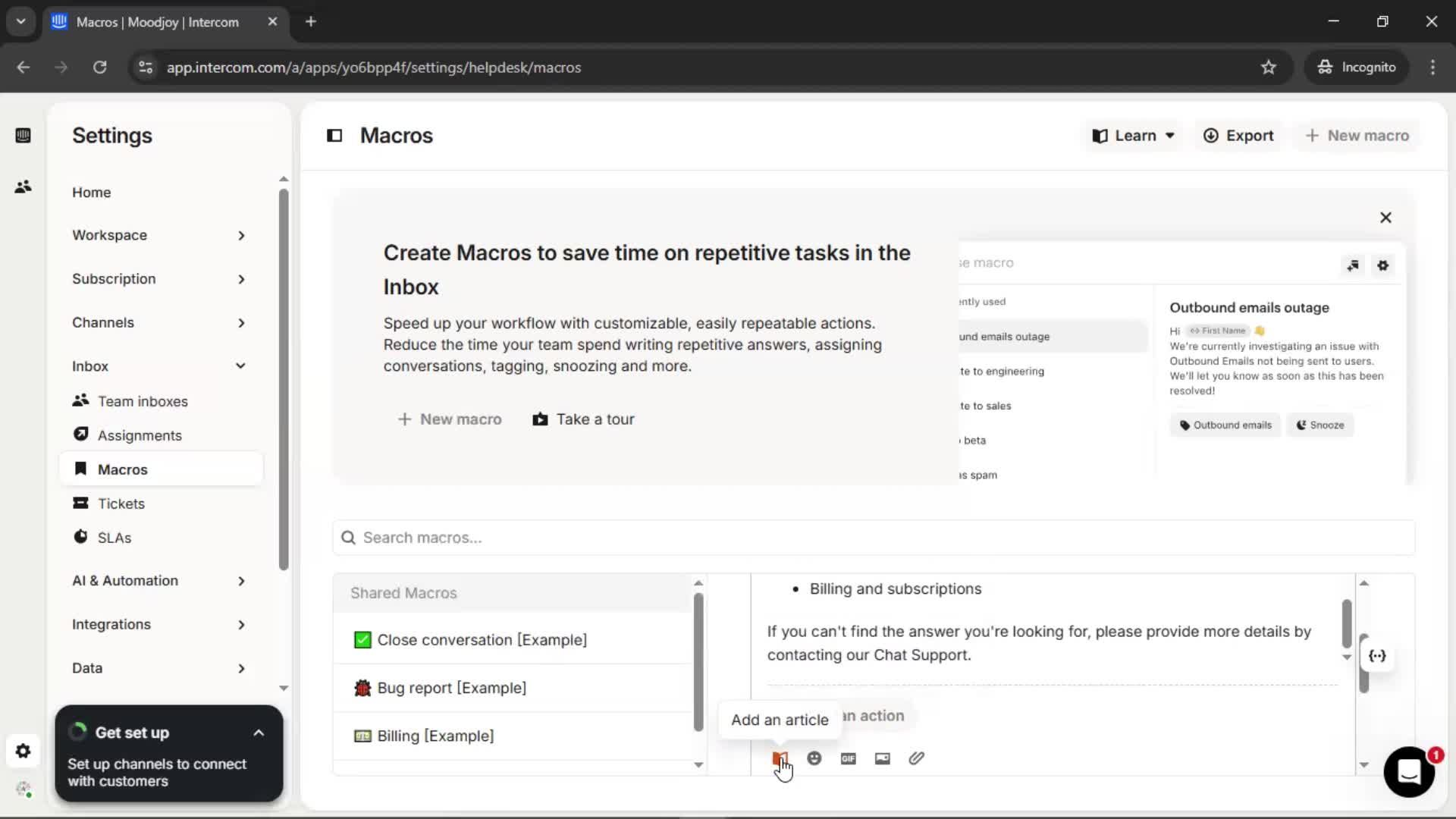 Creating saved reply screenshot
