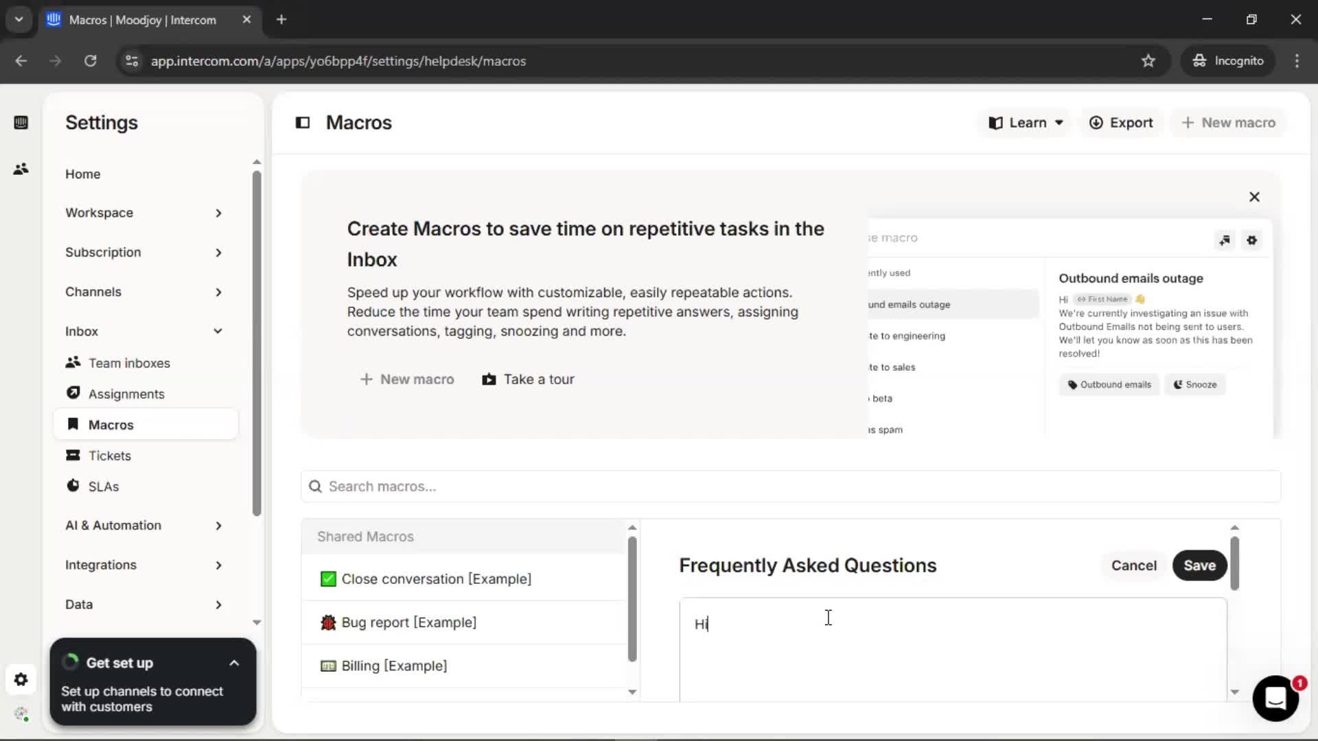 Creating saved reply screenshot