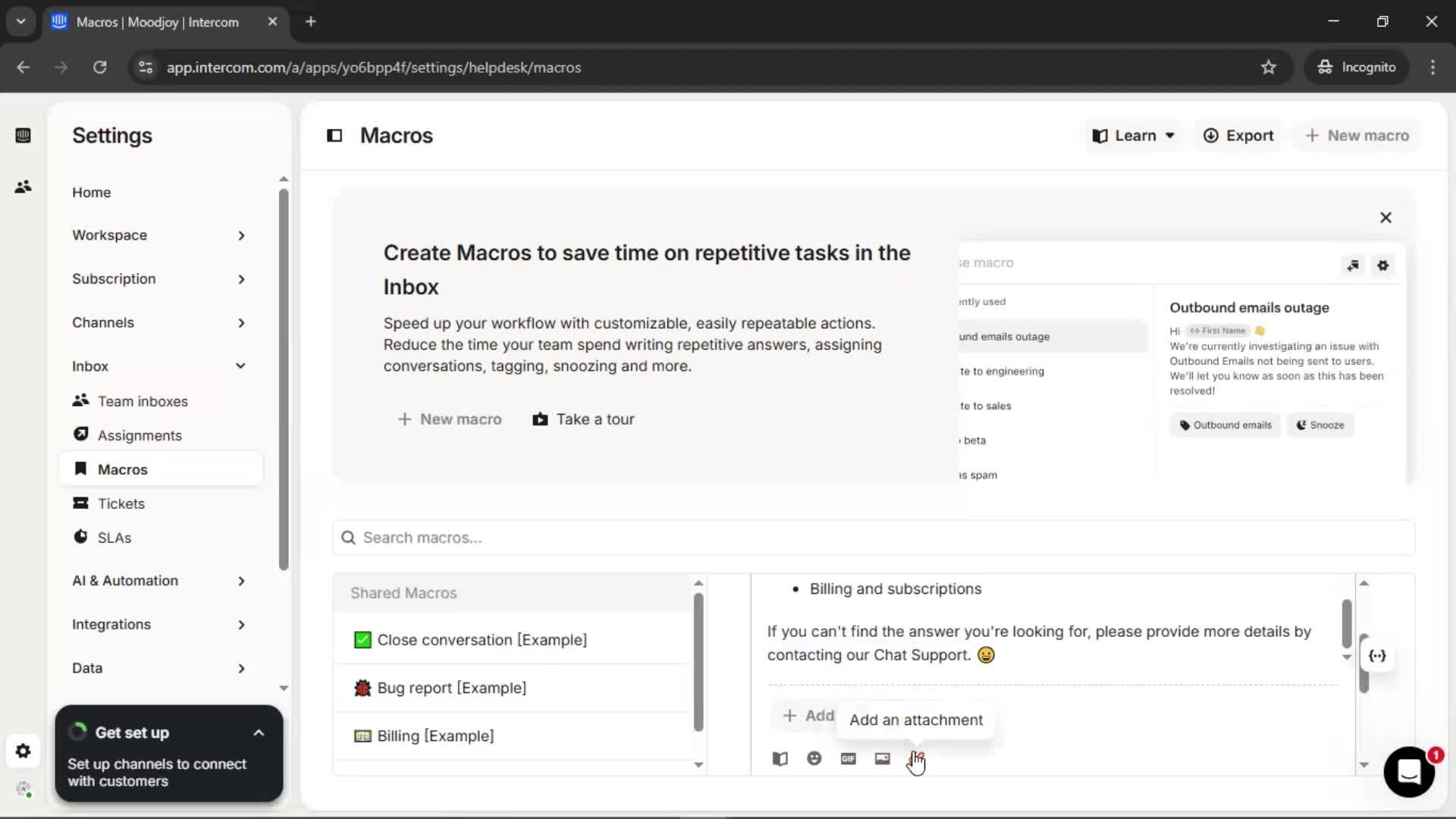 Creating saved reply screenshot