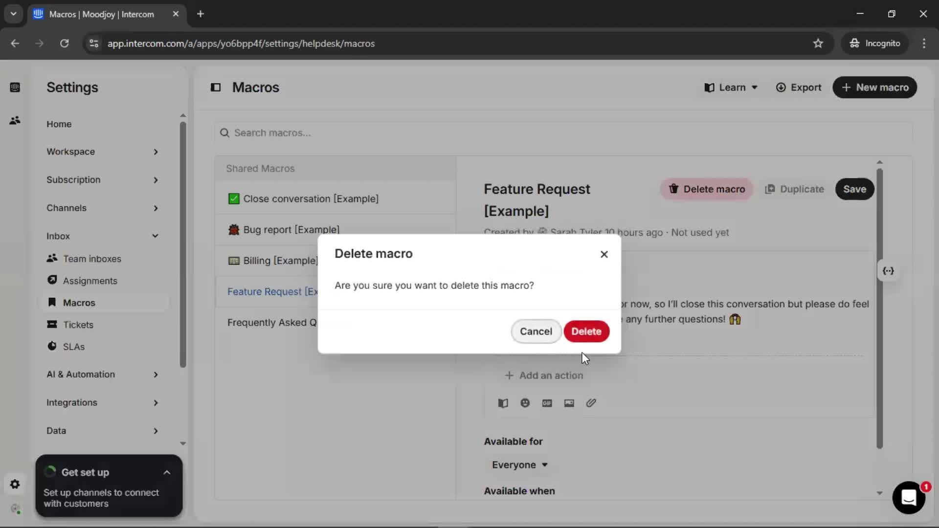Creating saved reply screenshot
