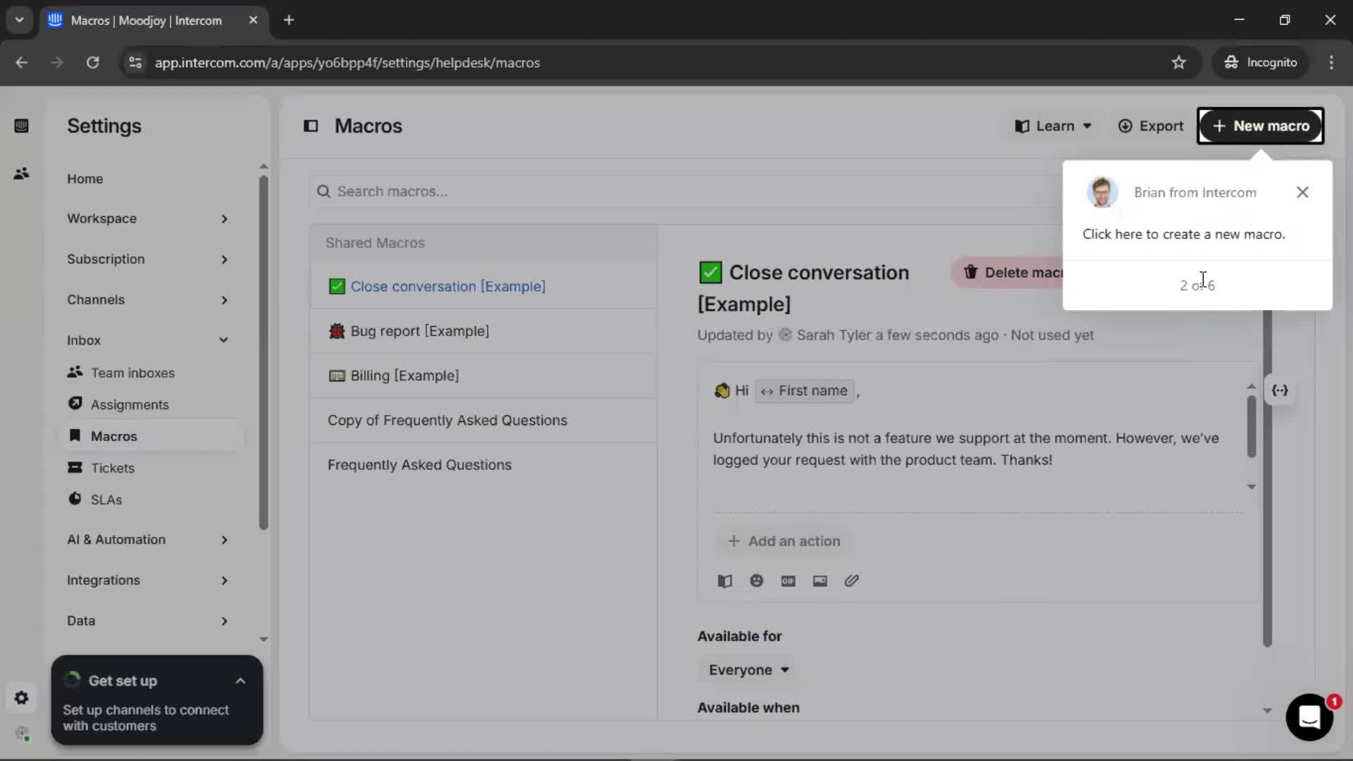 Creating saved reply screenshot