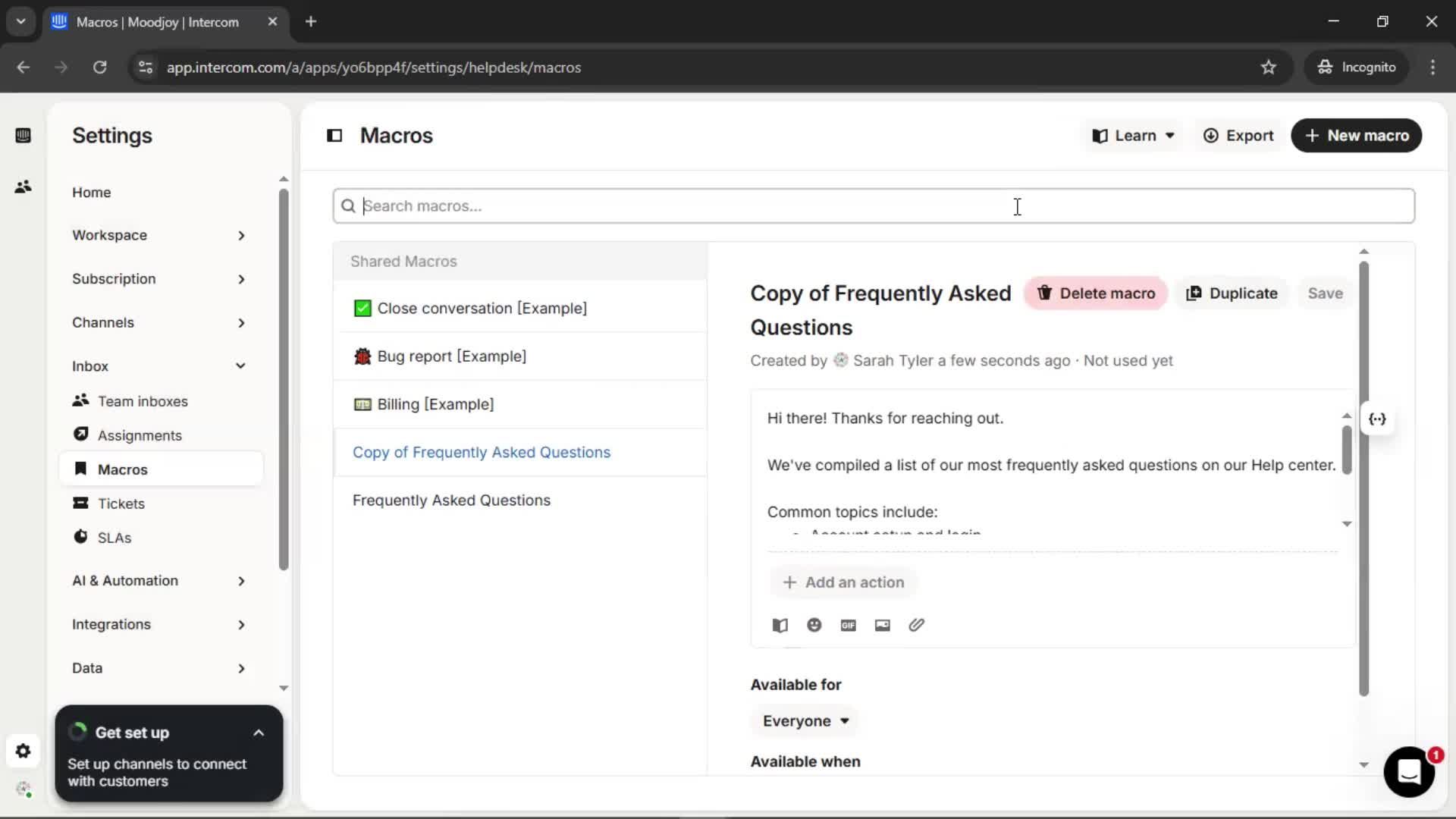 Creating saved reply screenshot