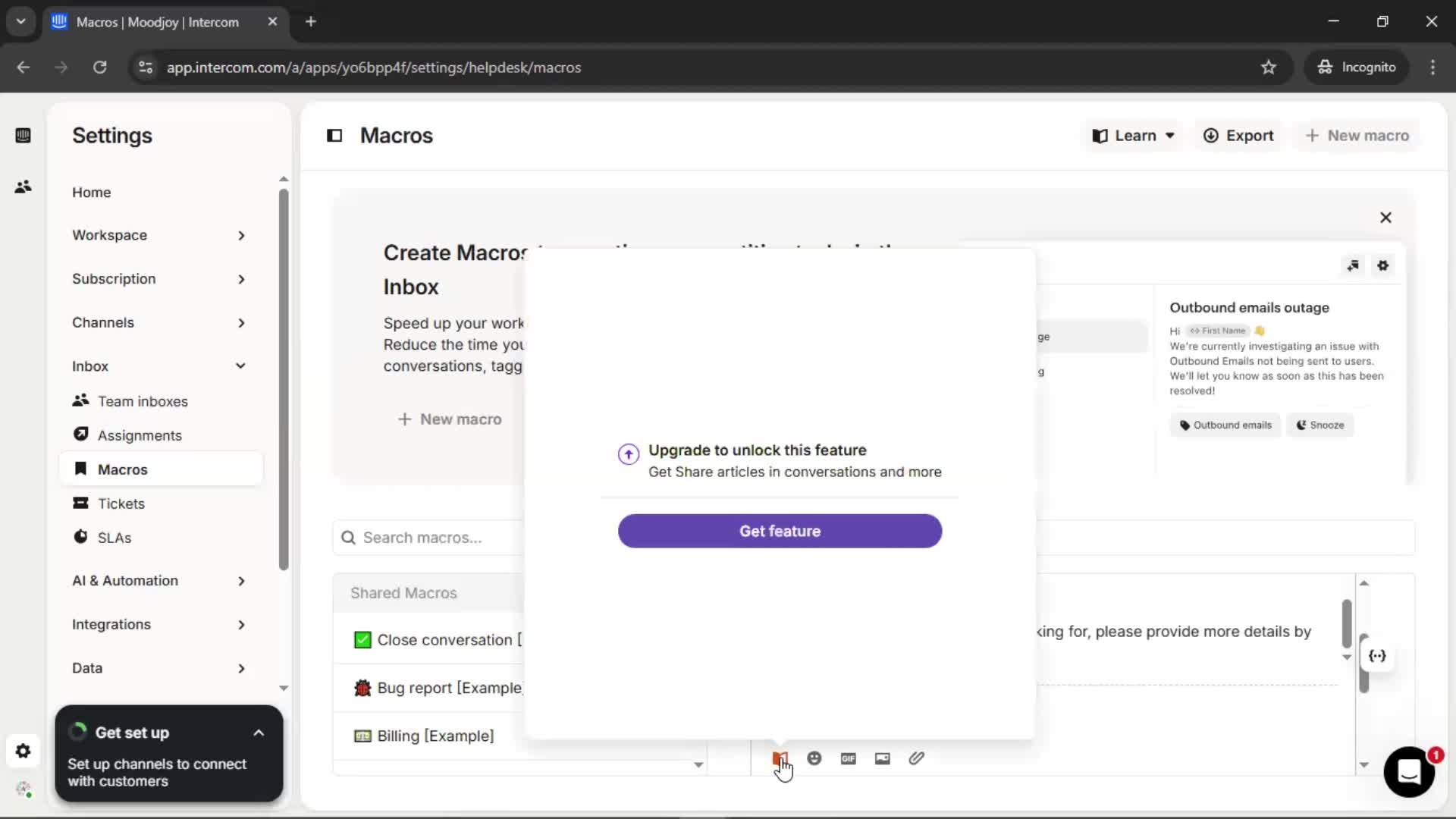 Creating saved reply screenshot