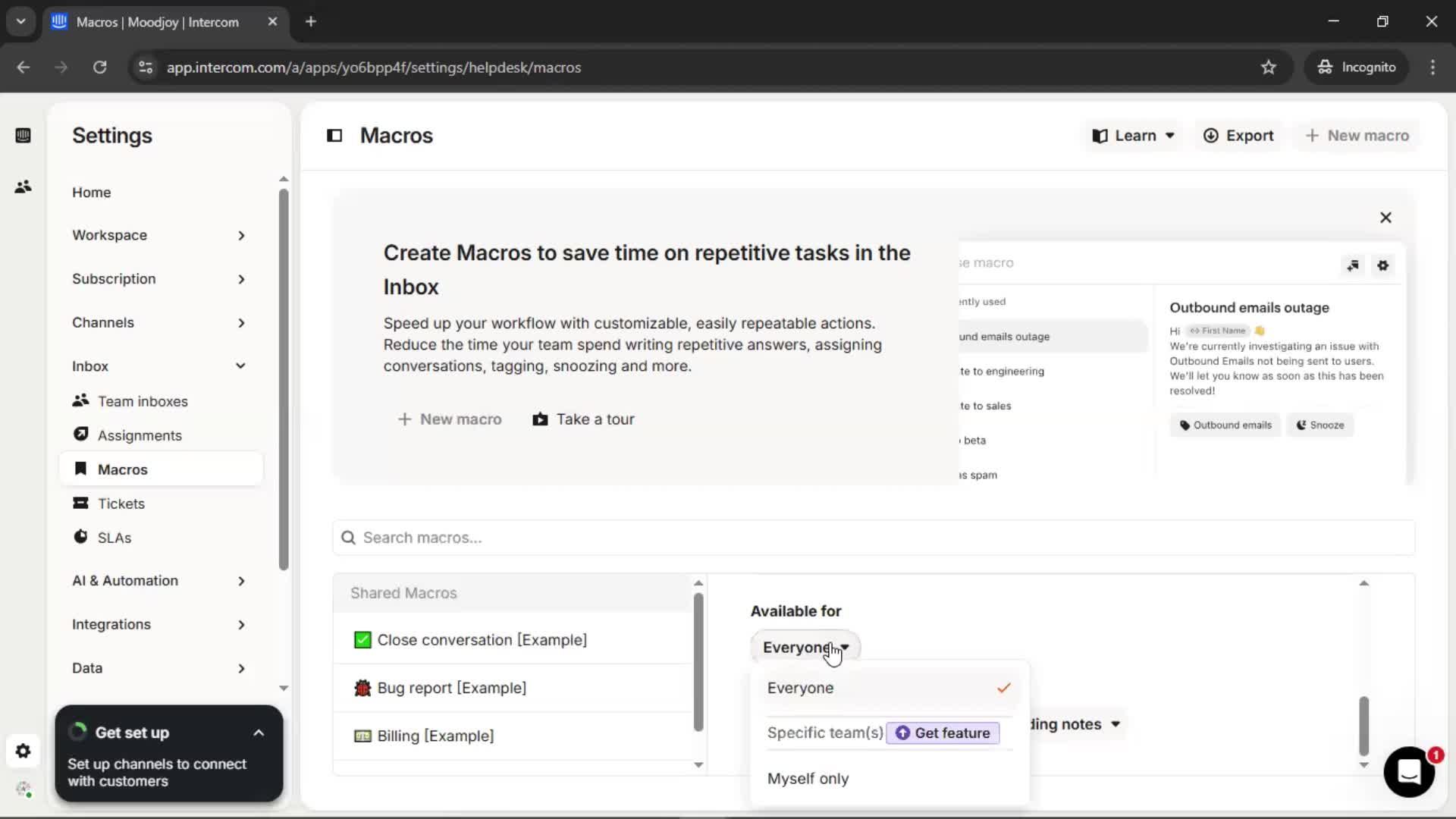 Creating saved reply screenshot