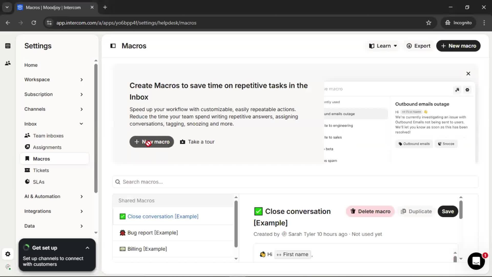 Creating saved reply screenshot
