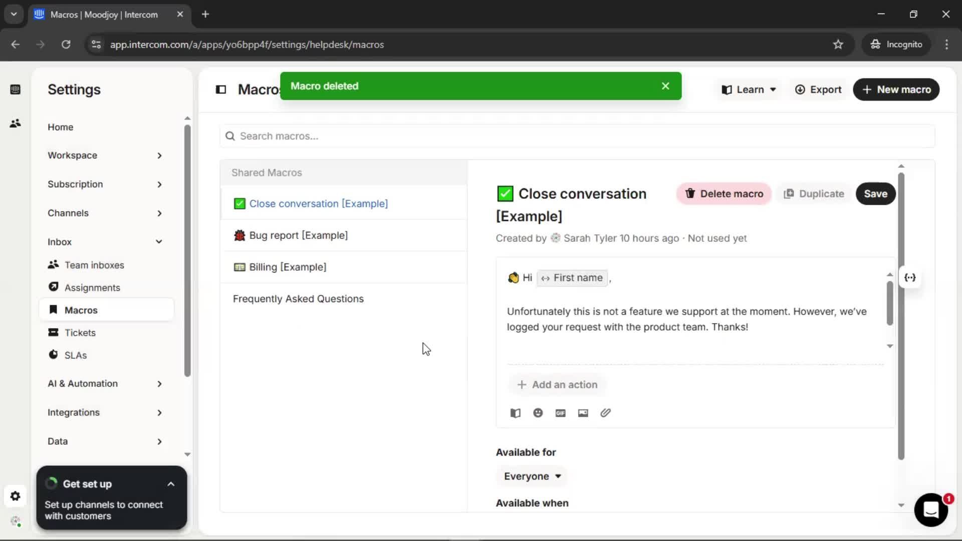 Creating saved reply screenshot