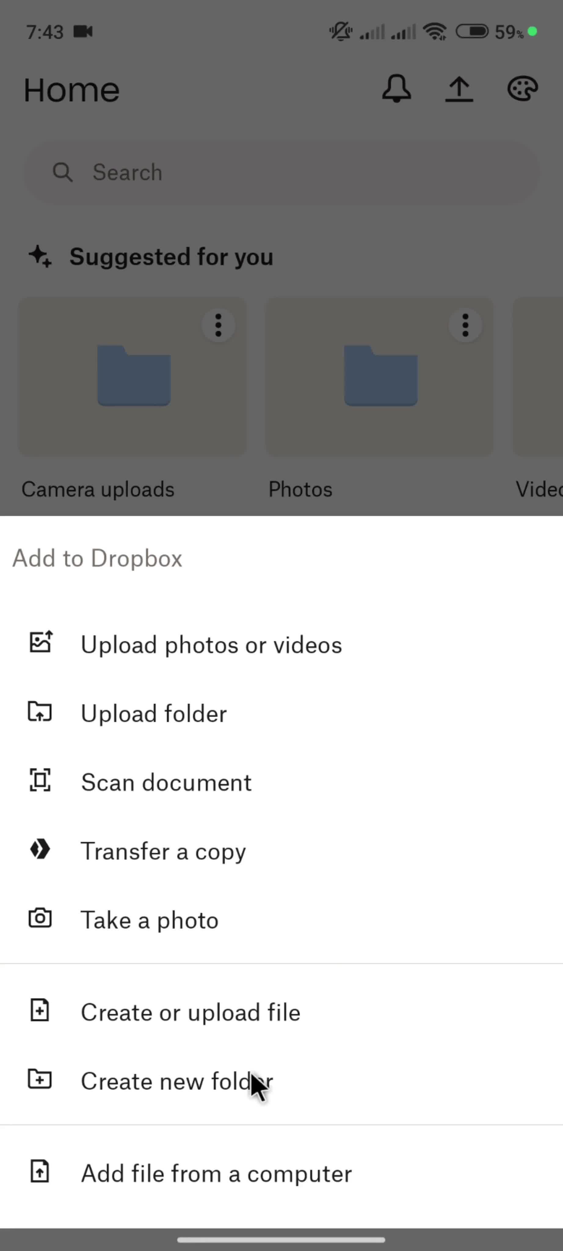 Creating a folder screenshot