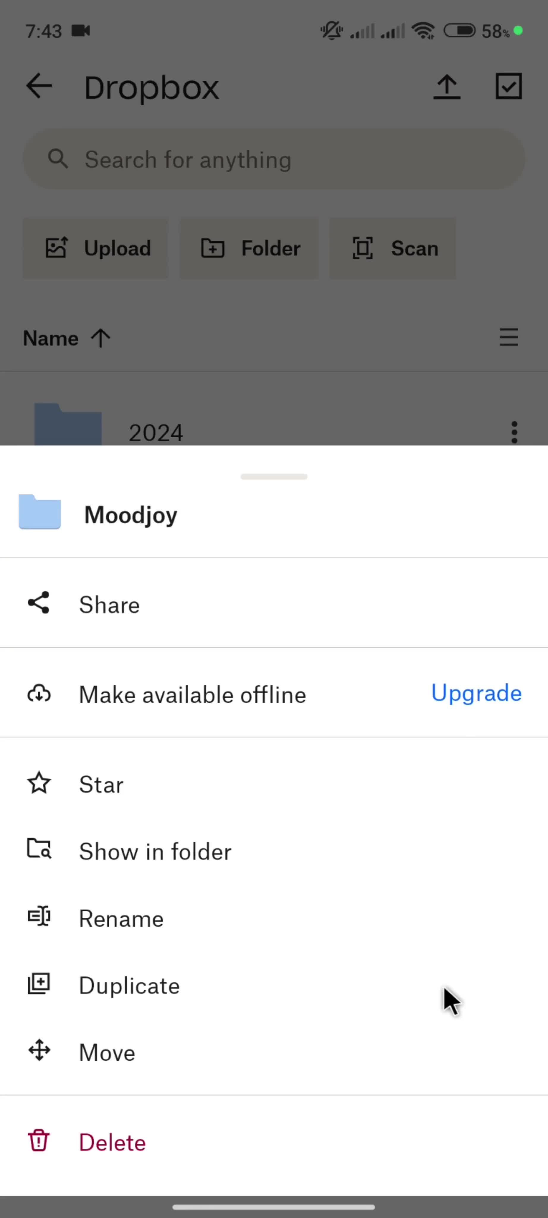 Creating a folder screenshot